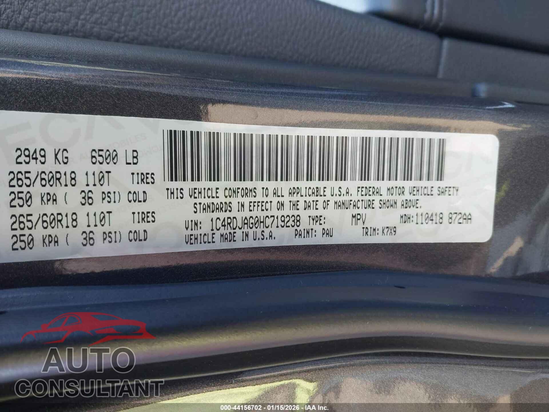 DODGE DURANGO 2017 - 1C4RDJAG0HC719238