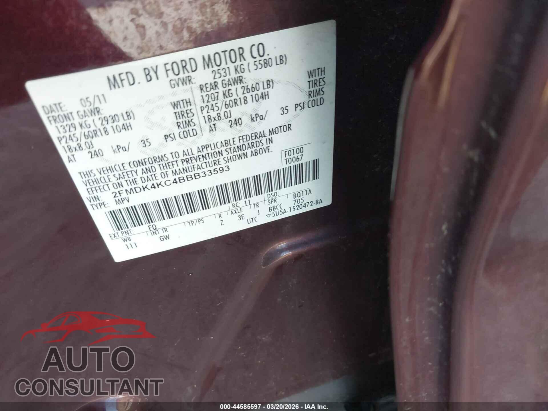 FORD EDGE 2011 - 2FMDK4KC4BBB33593