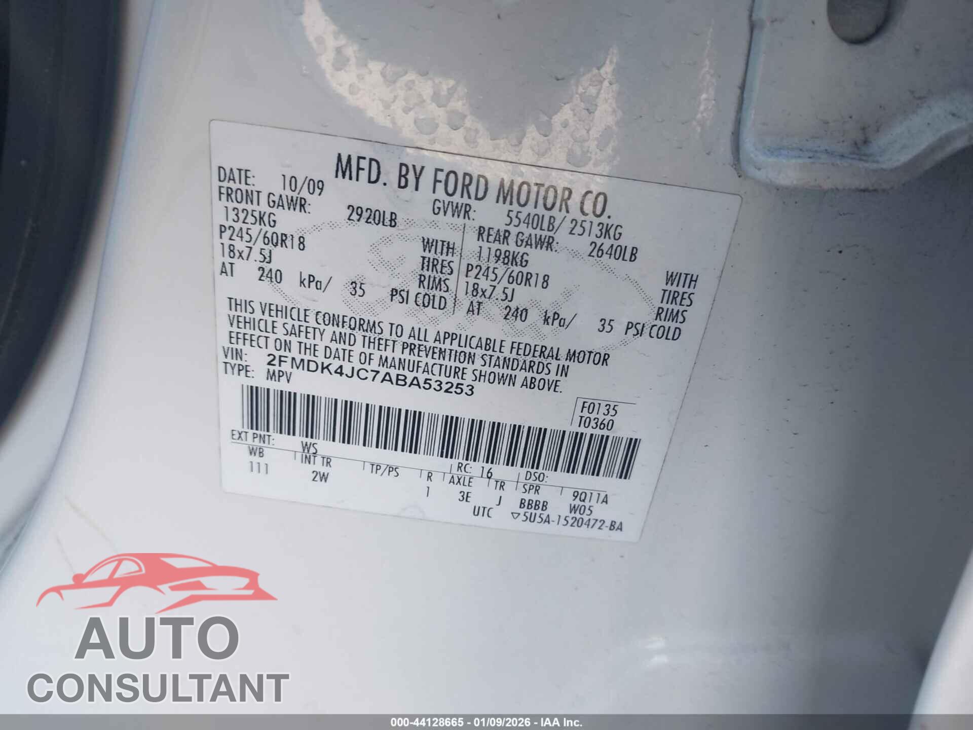 FORD EDGE 2010 - 2FMDK4JC7ABA53253