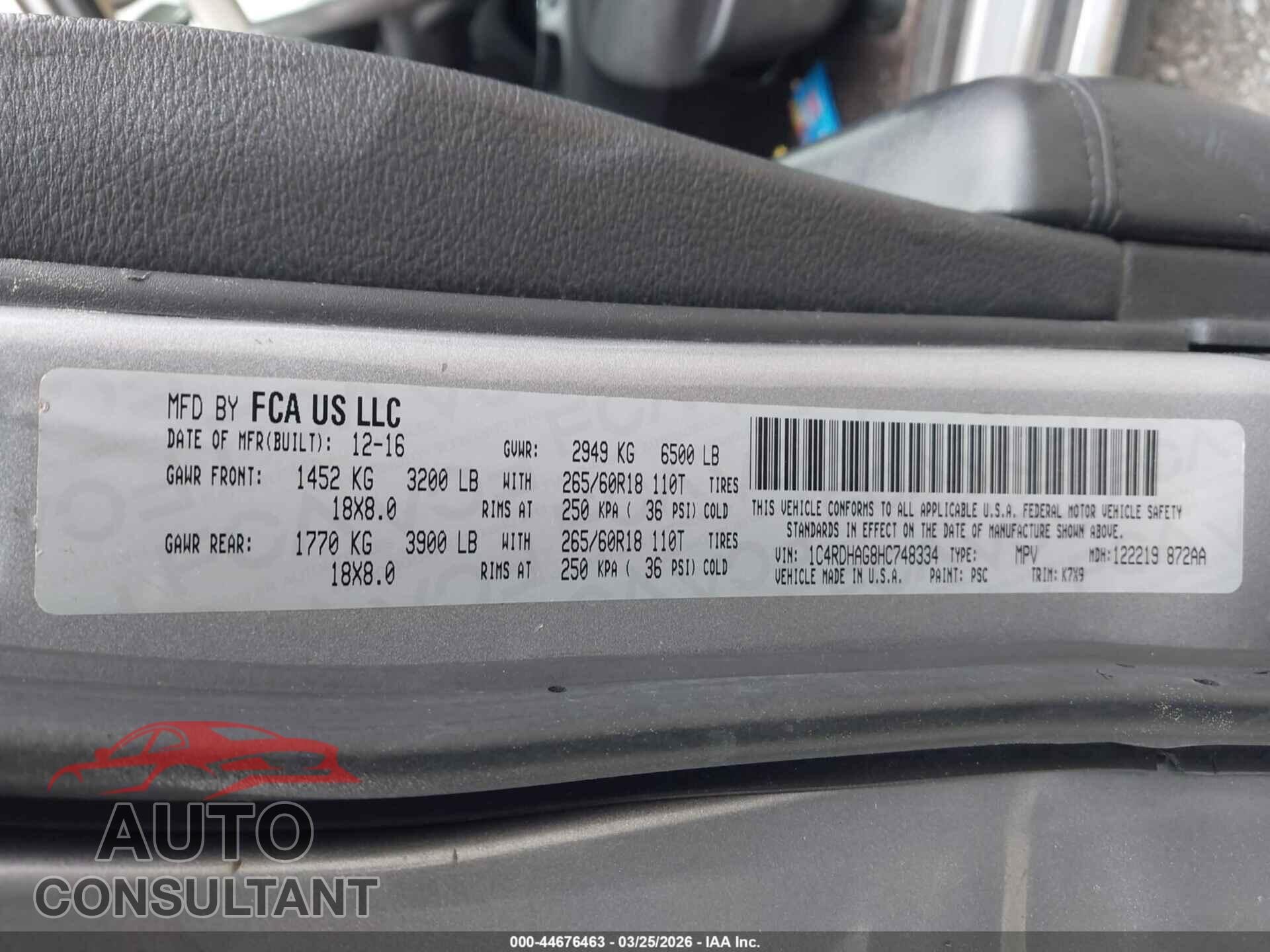 DODGE DURANGO 2017 - 1C4RDHAG8HC748334