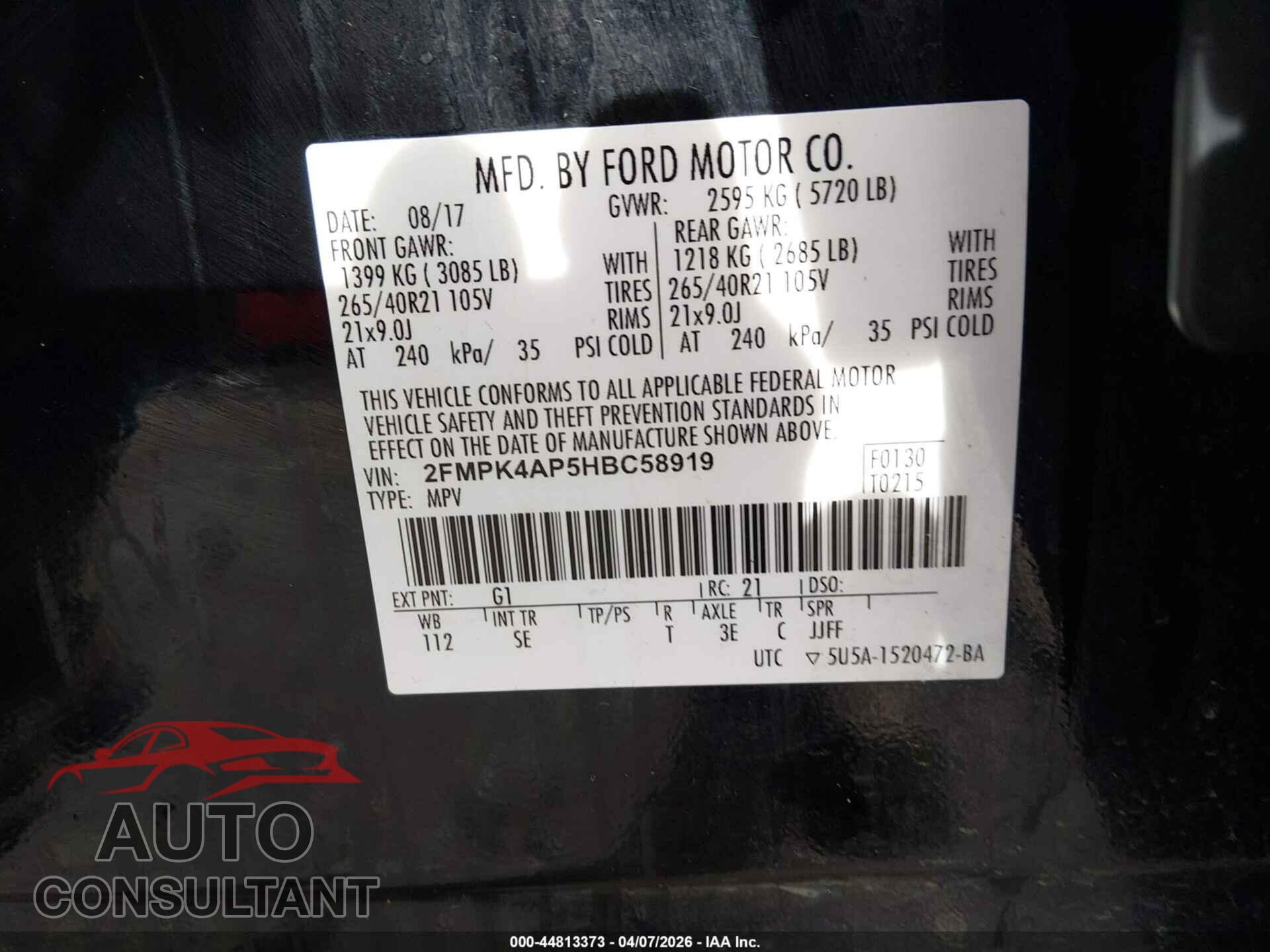 FORD EDGE 2017 - 2FMPK4AP5HBC58919