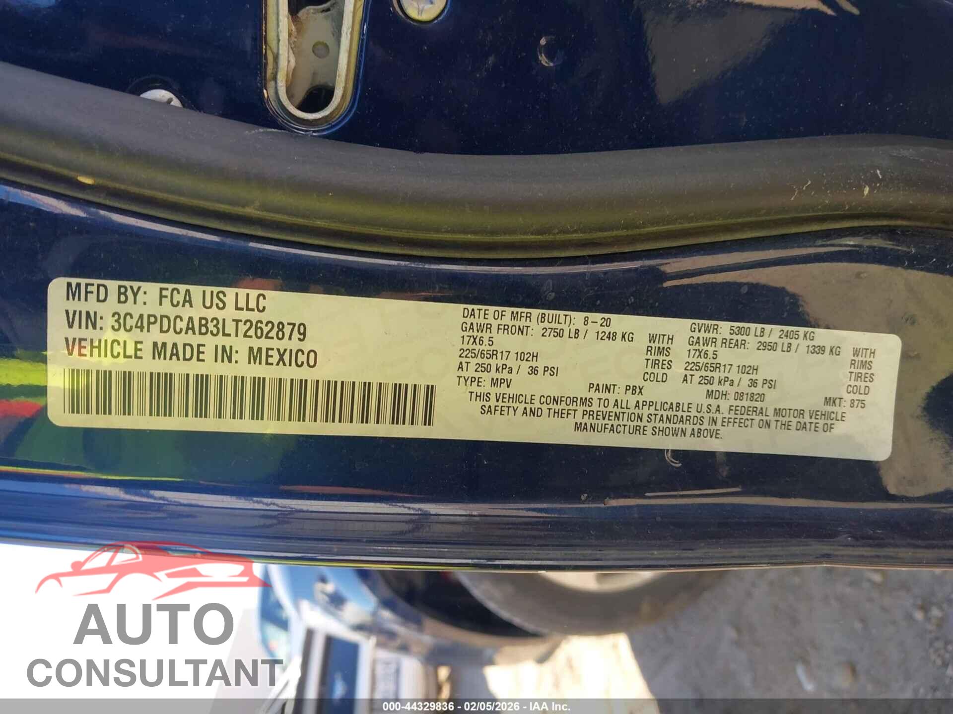 DODGE JOURNEY 2020 - 3C4PDCAB3LT262879