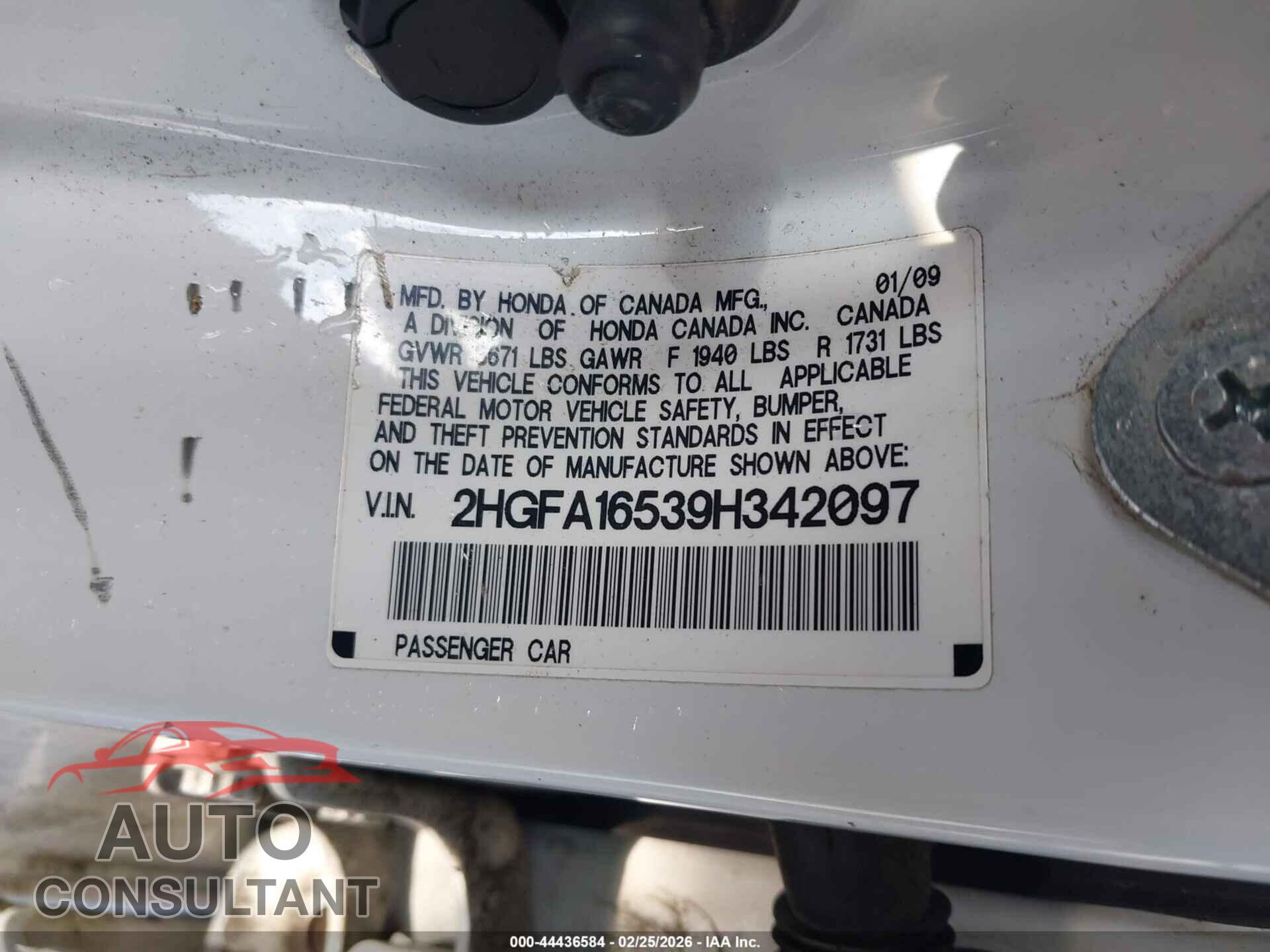 HONDA CIVIC 2009 - 2HGFA16539H342097