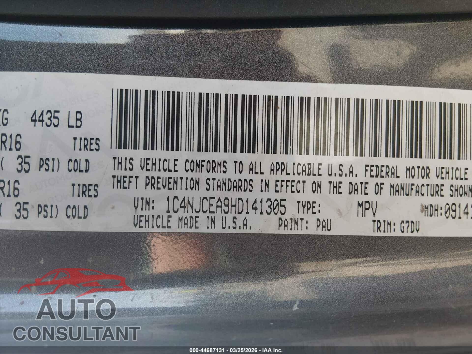JEEP COMPASS 2017 - 1C4NJCEA9HD141305