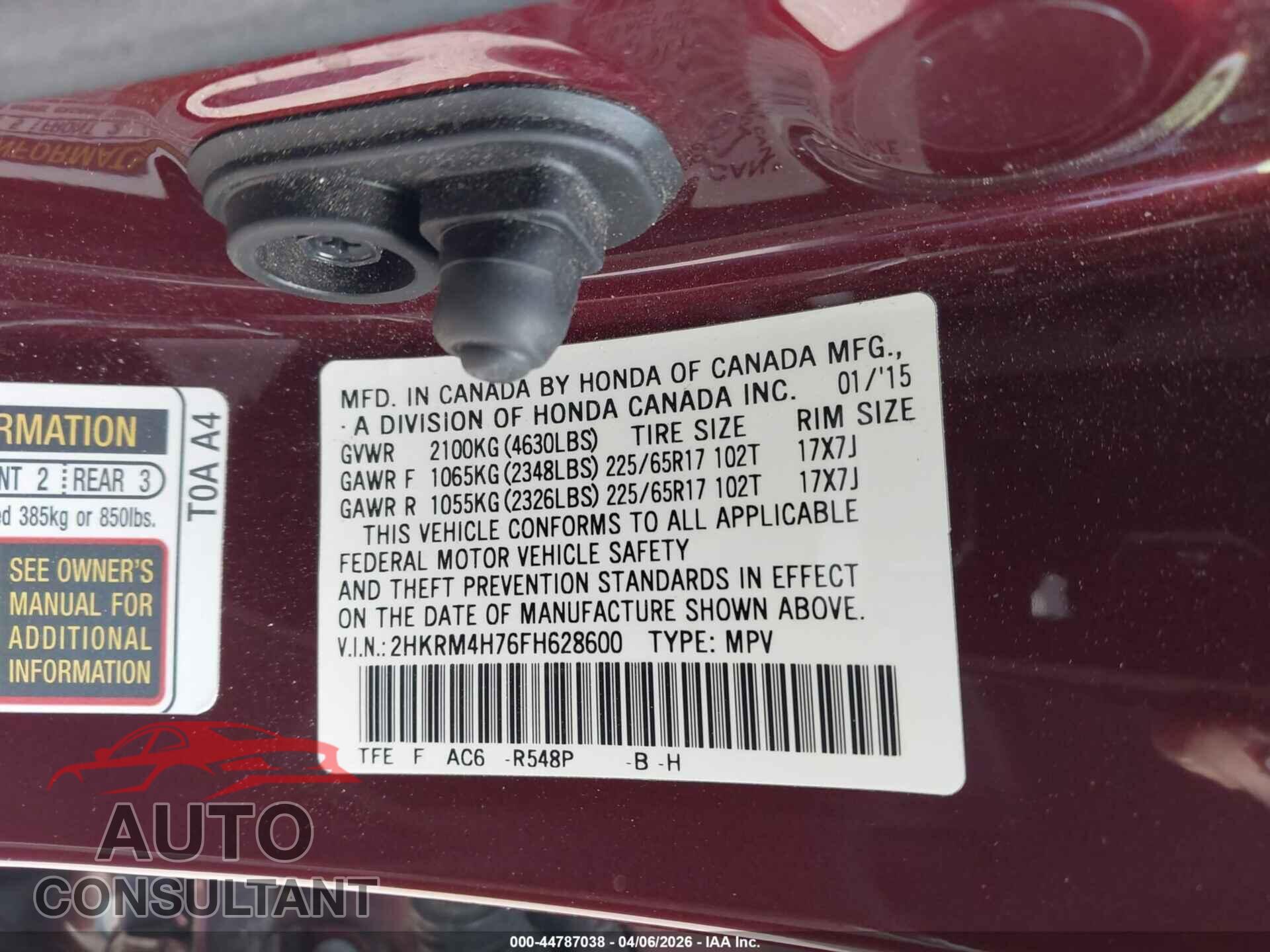 HONDA CR-V 2015 - 2HKRM4H76FH628600