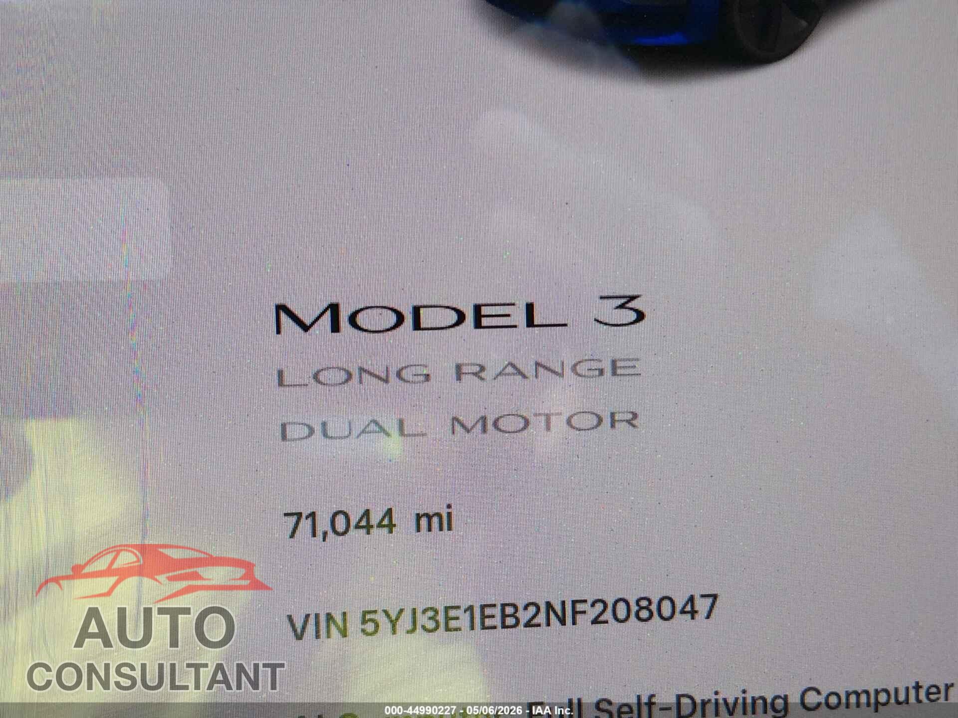TESLA MODEL 3 2022 - 5YJ3E1EB2NF208047