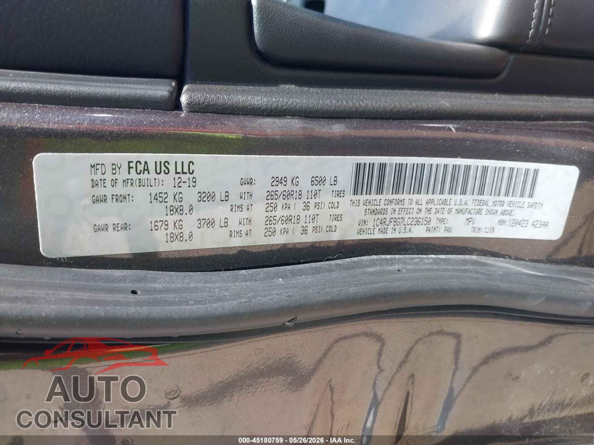 JEEP GRAND CHEROKEE 2020 - 1C4RJFBG7LC236150