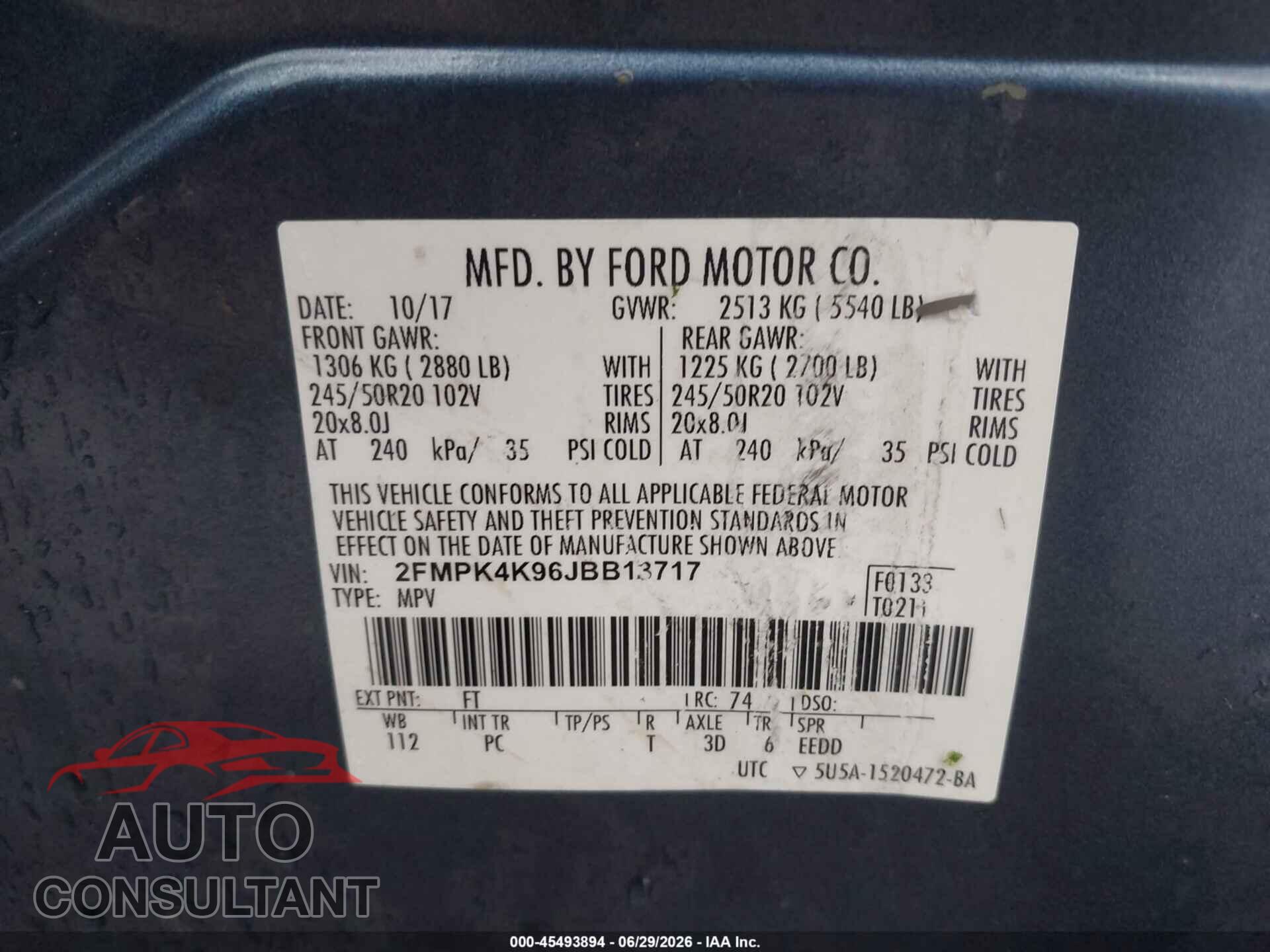 FORD EDGE 2018 - 2FMPK4K96JBB13717
