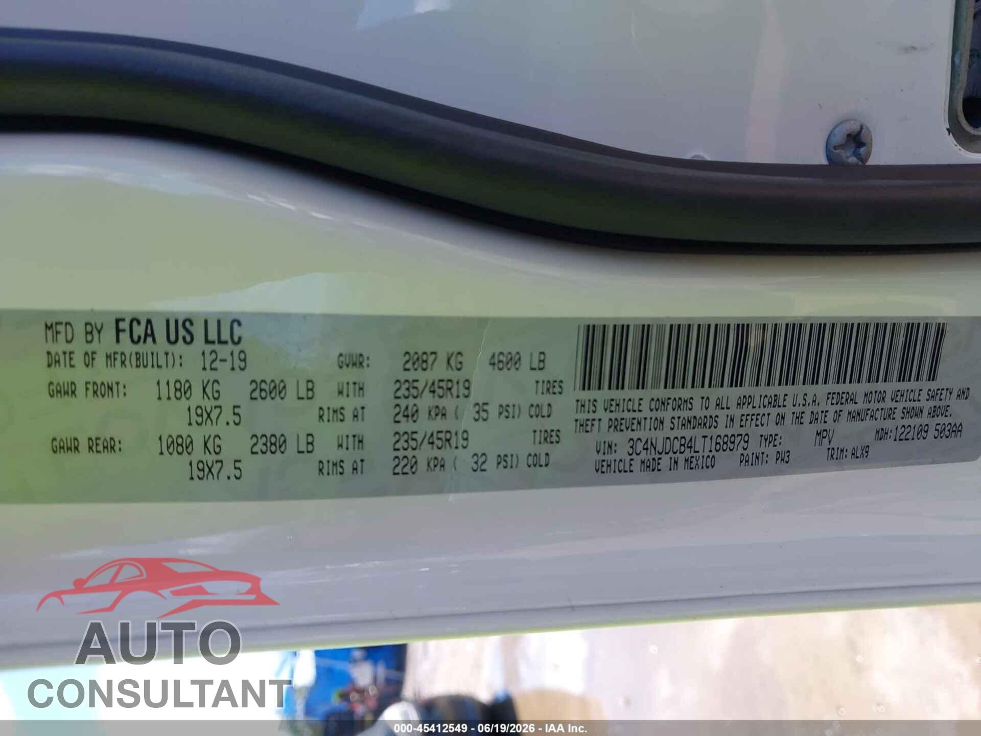 JEEP COMPASS 2020 - 3C4NJDCB4LT168979