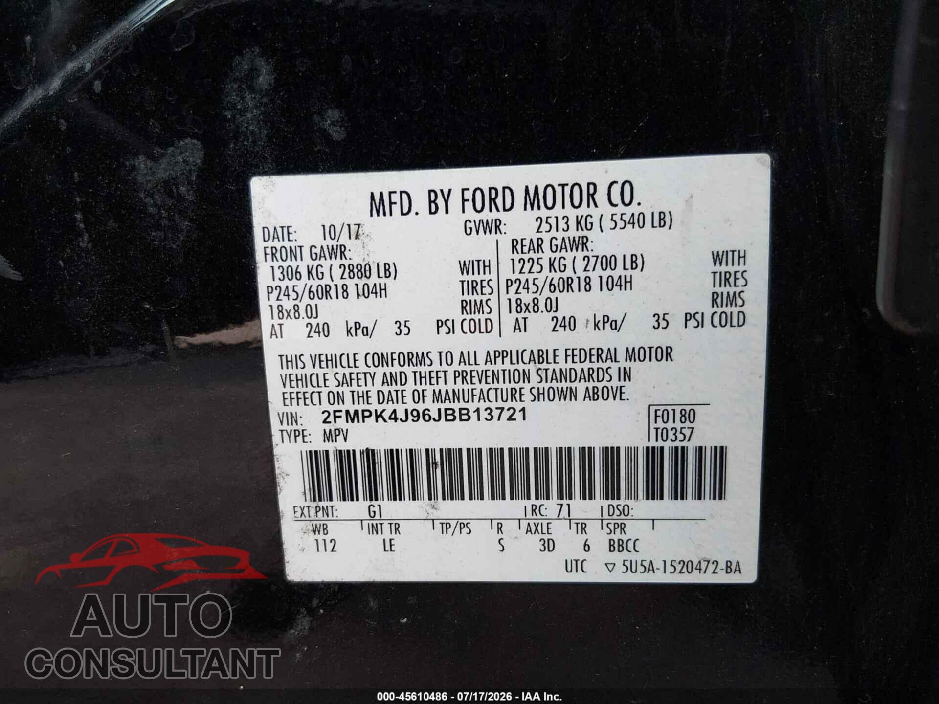 FORD EDGE 2018 - 2FMPK4J96JBB13721
