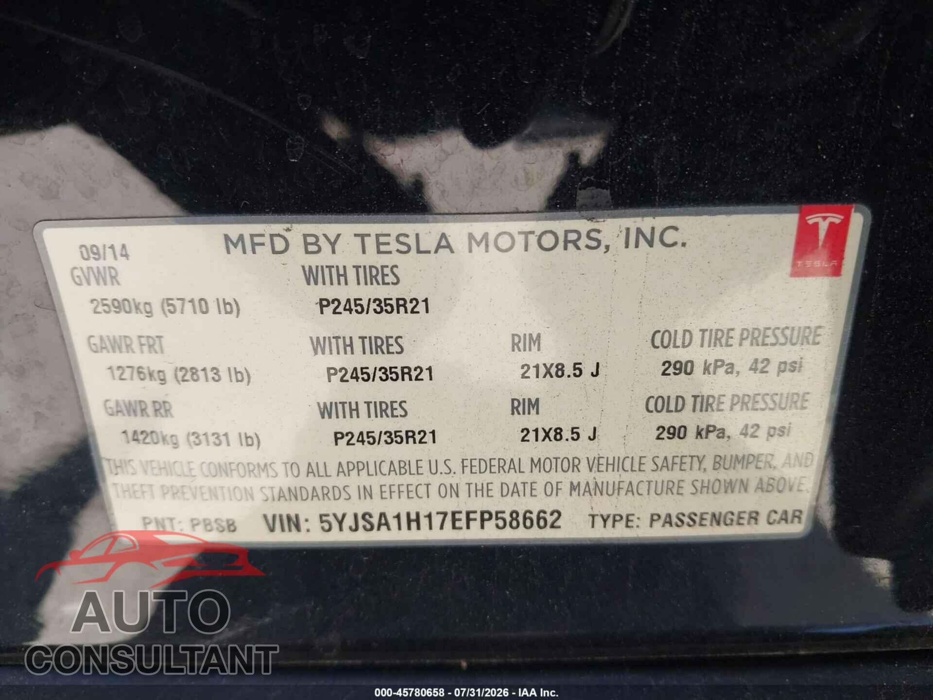 TESLA MODEL S 2014 - 5YJSA1H17EFP58662