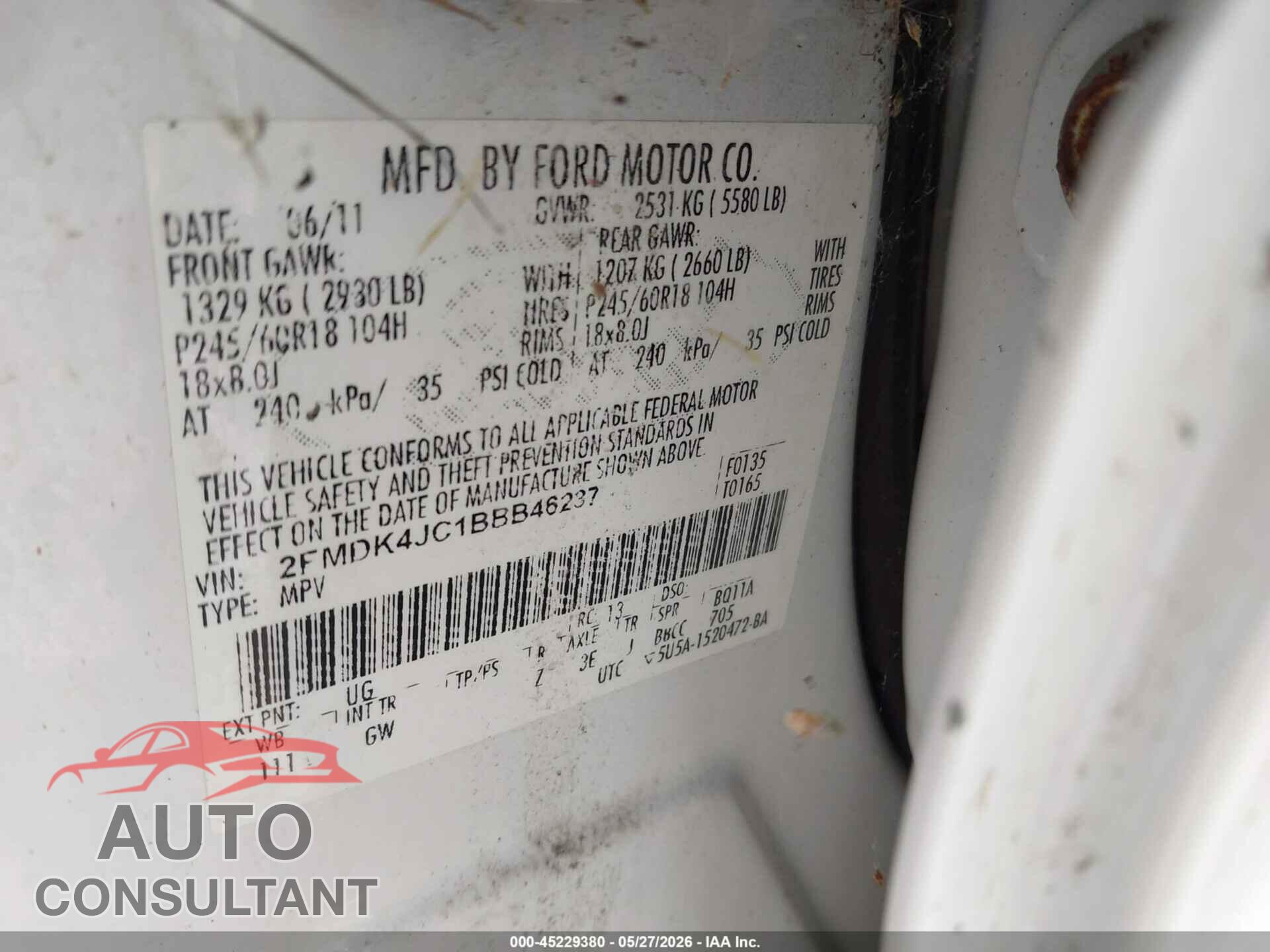FORD EDGE 2011 - 2FMDK4JC1BBB46237