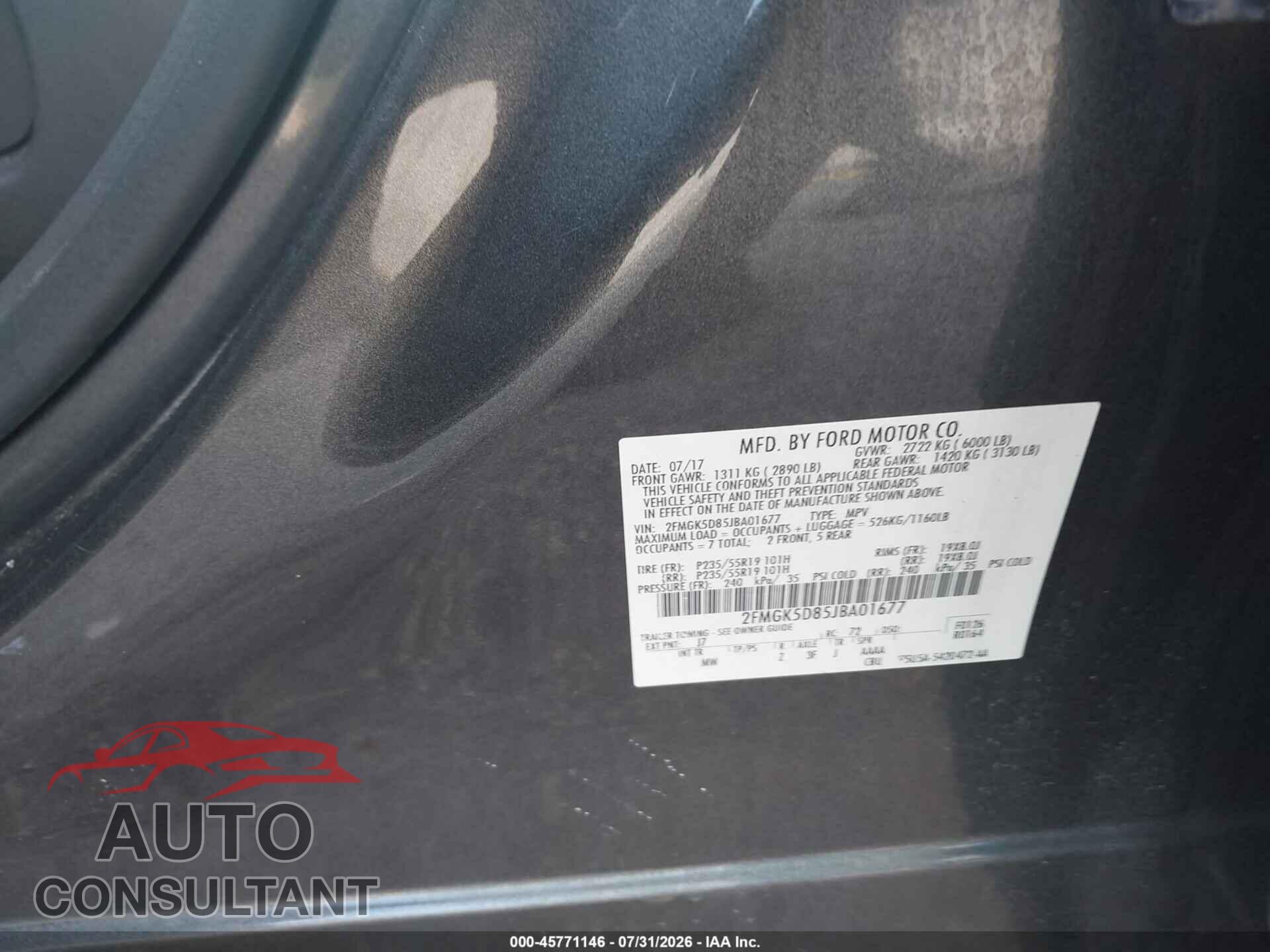 FORD FLEX 2018 - 2FMGK5D85JBA01677