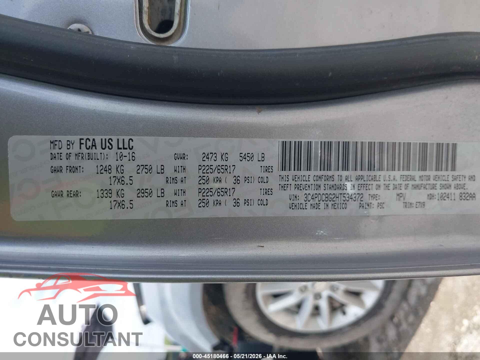 DODGE JOURNEY 2017 - 3C4PDCBG2HT534372