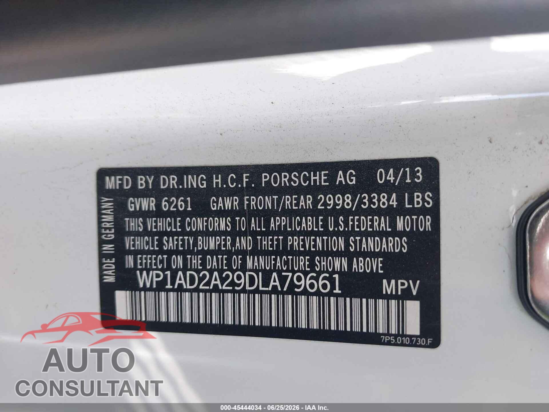 PORSCHE CAYENNE 2013 - WP1AD2A29DLA79661