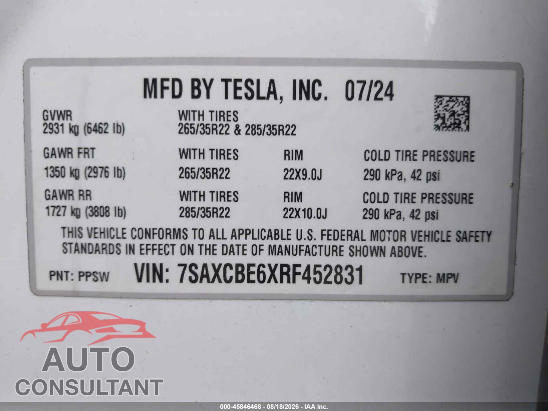 TESLA MODEL X 2024 - 7SAXCBE6XRF452831