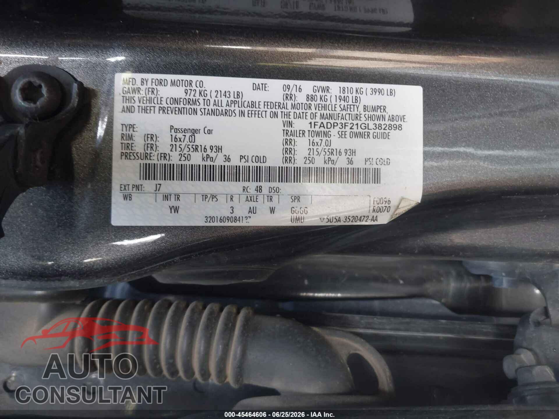 FORD FOCUS 2016 - 1FADP3F21GL382898