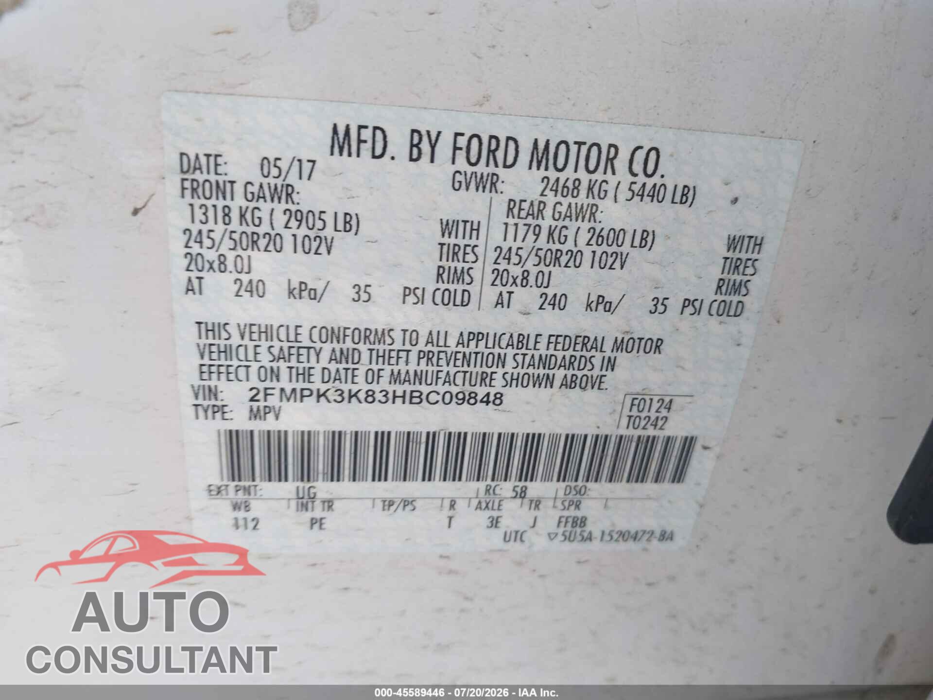 FORD EDGE 2017 - 2FMPK3K83HBC09848