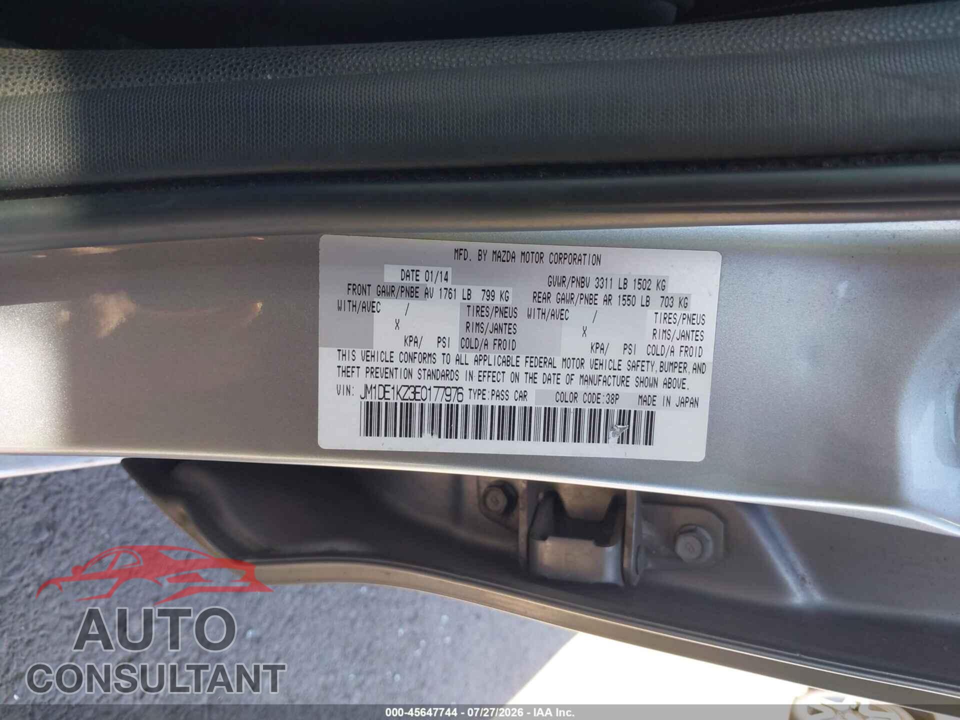 MAZDA MAZDA2 2014 - JM1DE1KZ3E0177976
