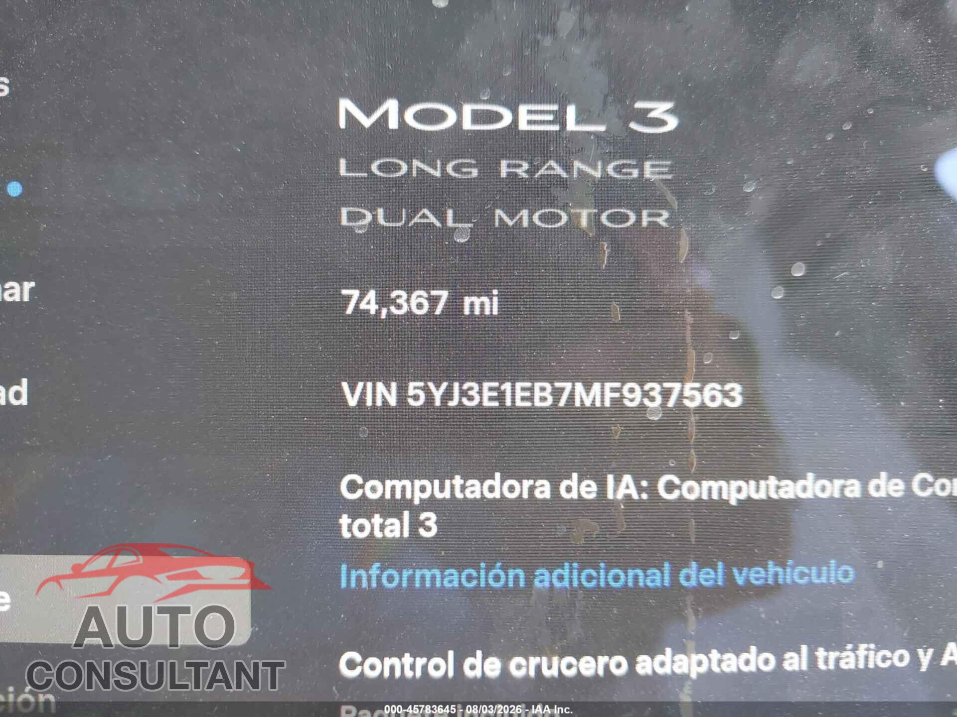 TESLA MODEL 3 2021 - 5YJ3E1EB7MF937563