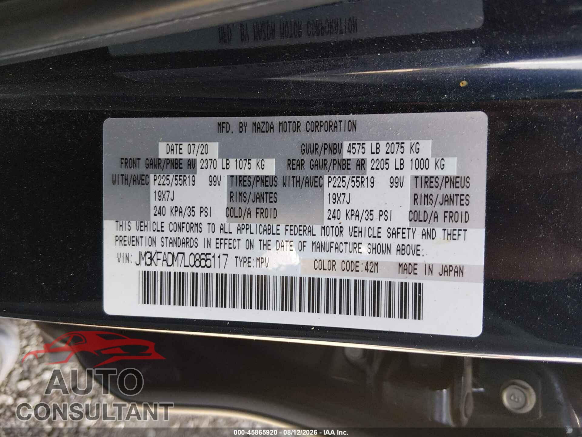 MAZDA CX-5 2020 - JM3KFADM7L0865117