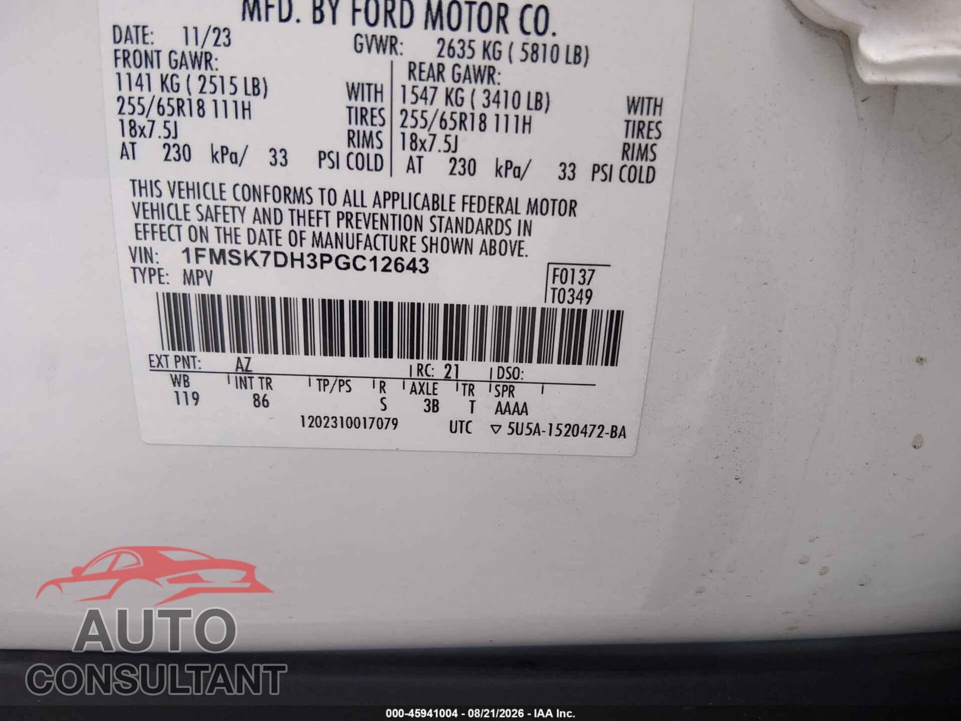 FORD EXPLORER 2023 - 1FMSK7DH3PGC12643