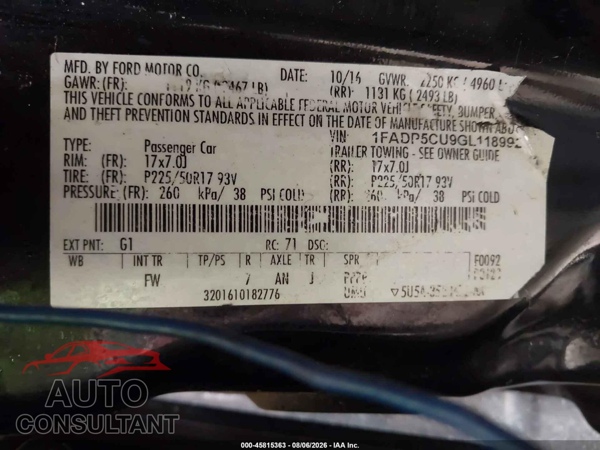 FORD C-MAX ENERGI 2016 - 1FADP5CU9GL118992