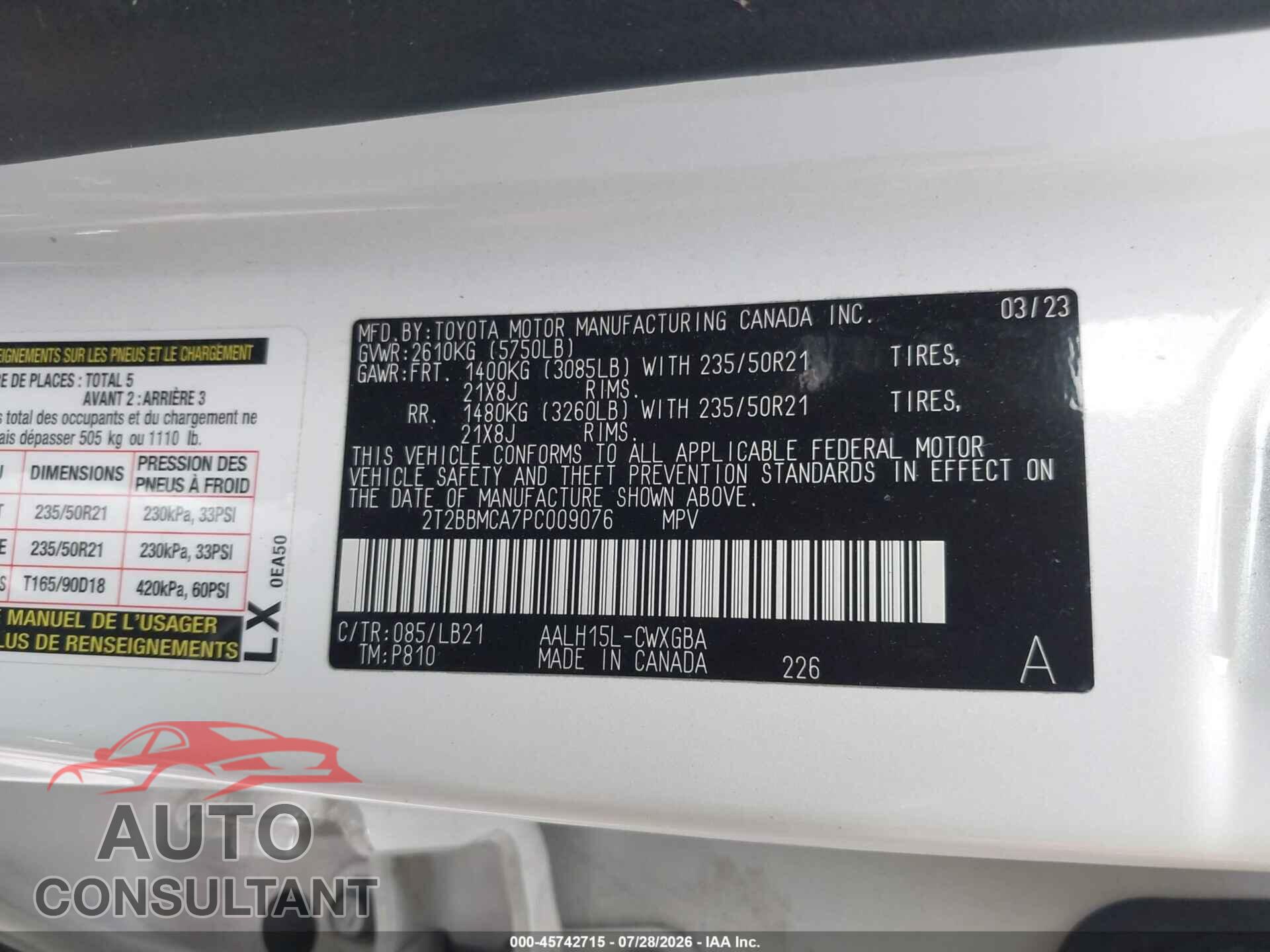 LEXUS RX 350H 2023 - 2T2BBMCA7PC009076