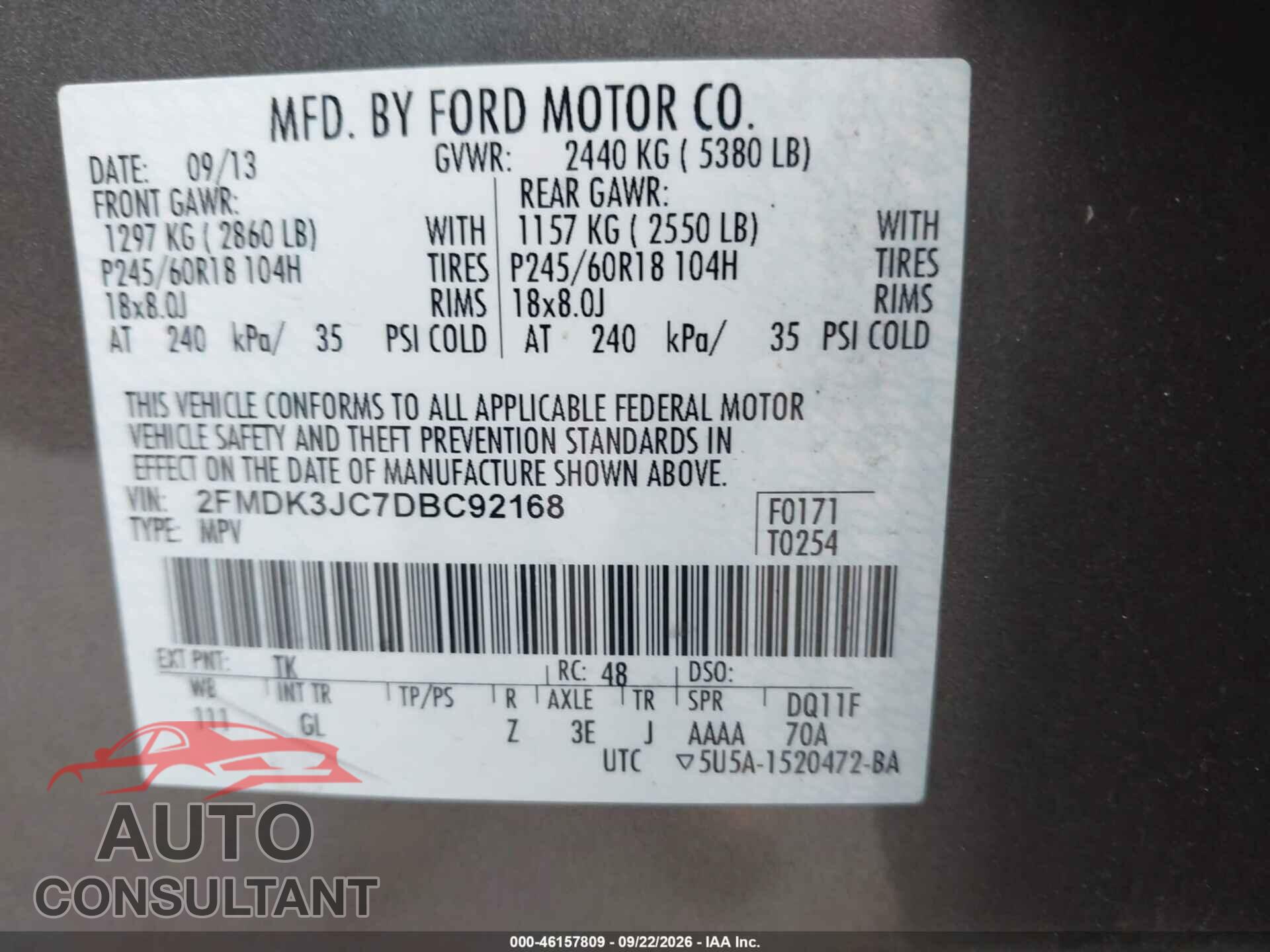 FORD EDGE 2013 - 2FMDK3JC7DBC92168