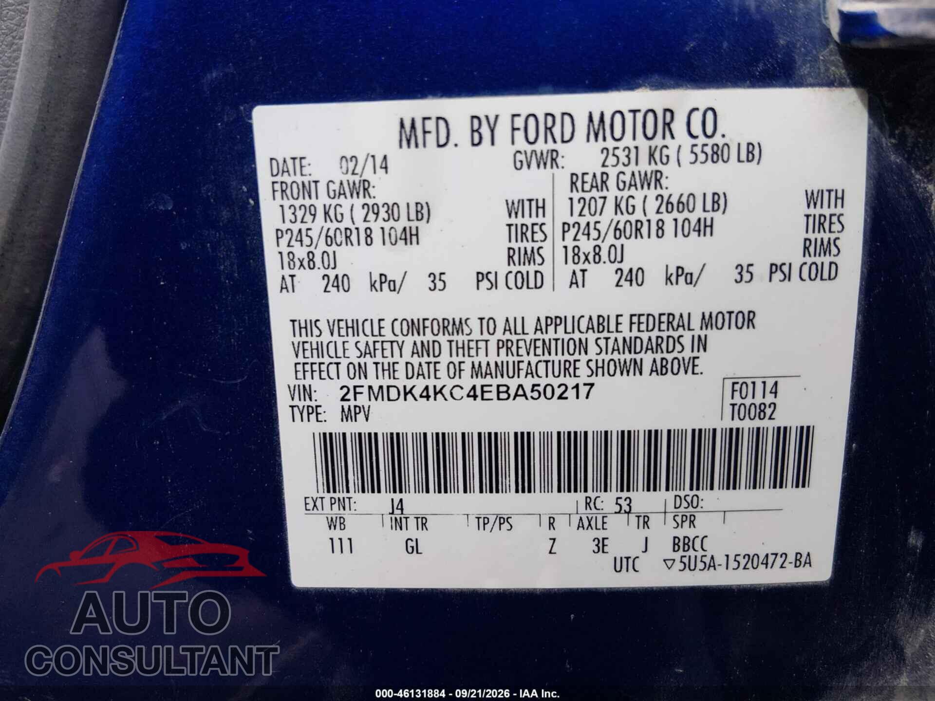 FORD EDGE 2014 - 2FMDK4KC4EBA50217