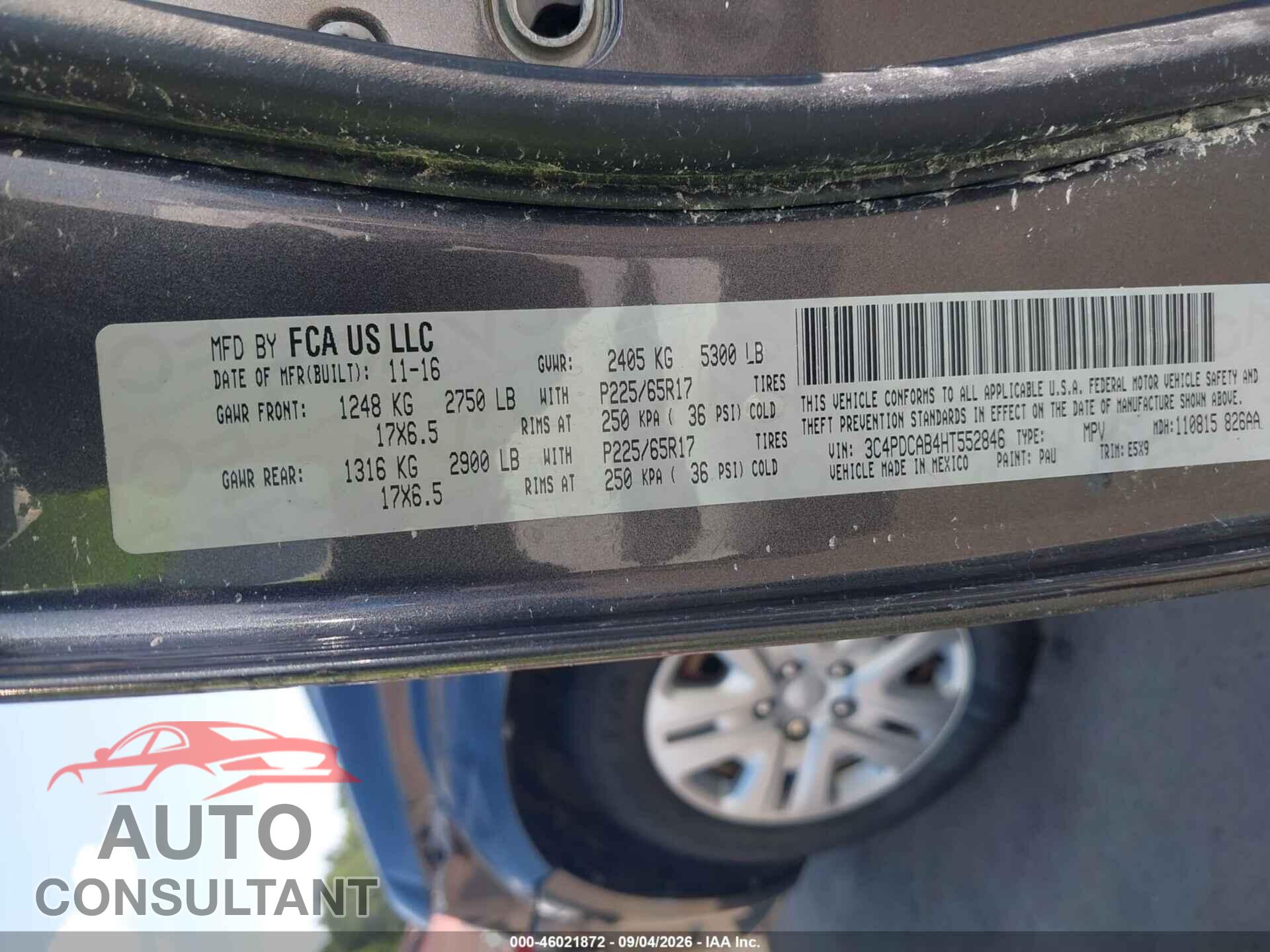 DODGE JOURNEY 2017 - 3C4PDCAB4HT552846