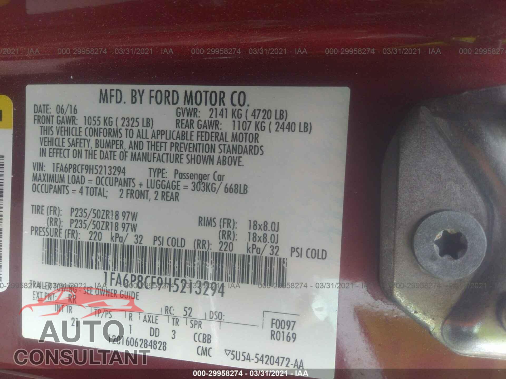 FORD MUSTANG 2017 - 1FA6P8CF9H5213294