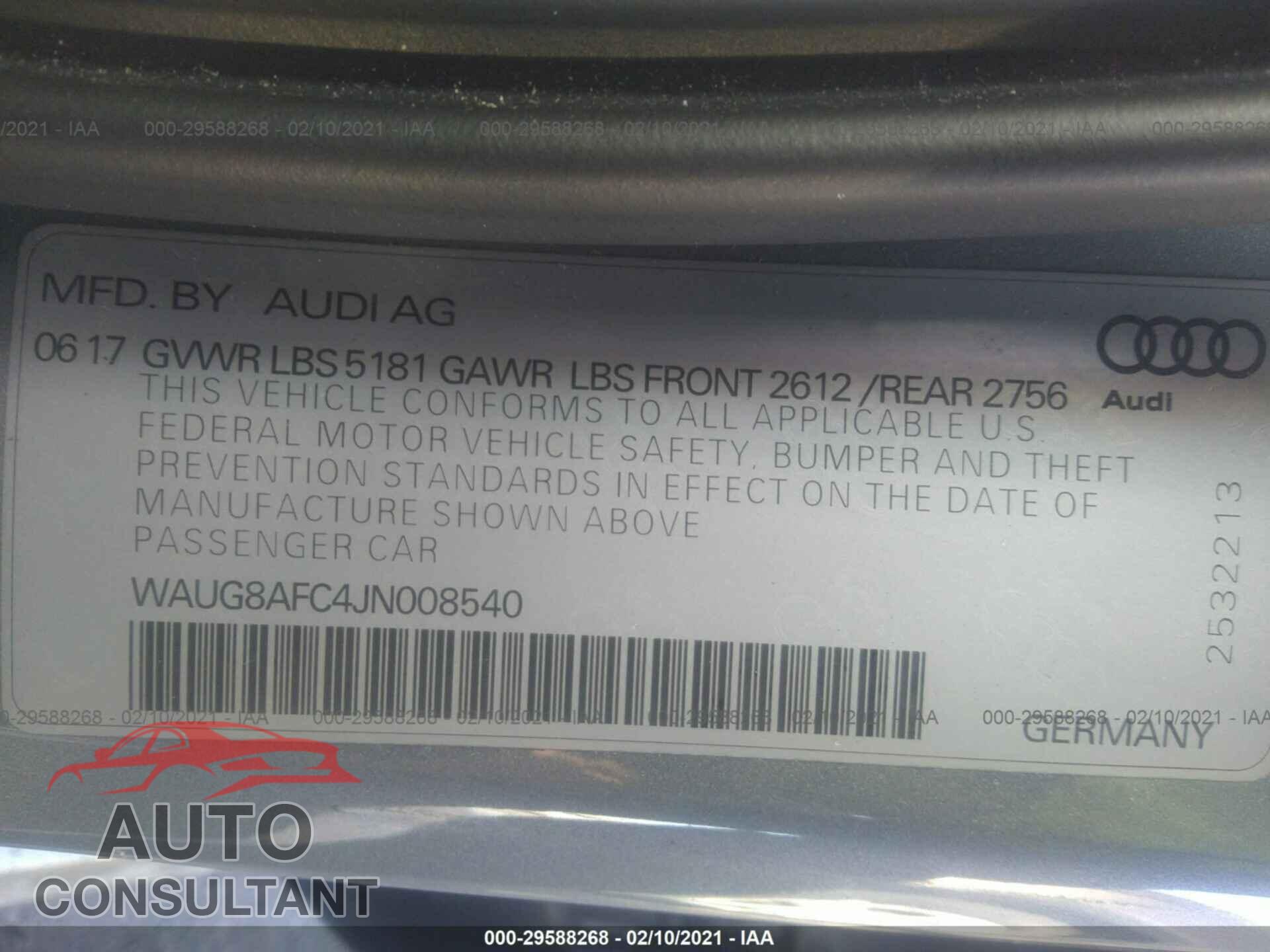 AUDI A6 2018 - WAUG8AFC4JN008540