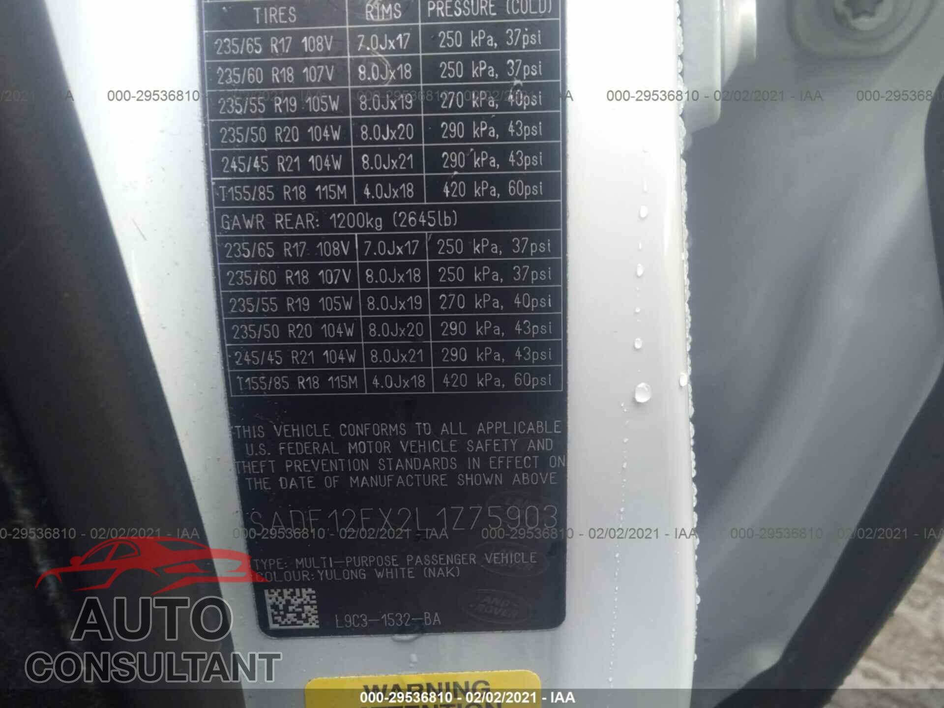 JAGUAR E-PACE 2020 - SADF12FX2L1Z75903