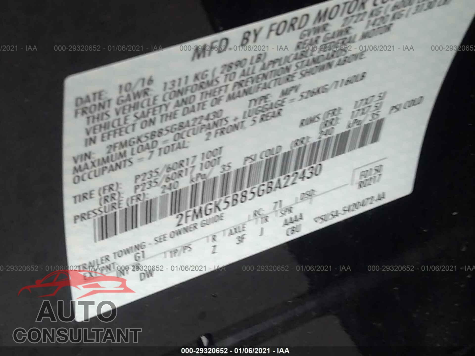 FORD FLEX 2016 - 2FMGK5B85GBA22430