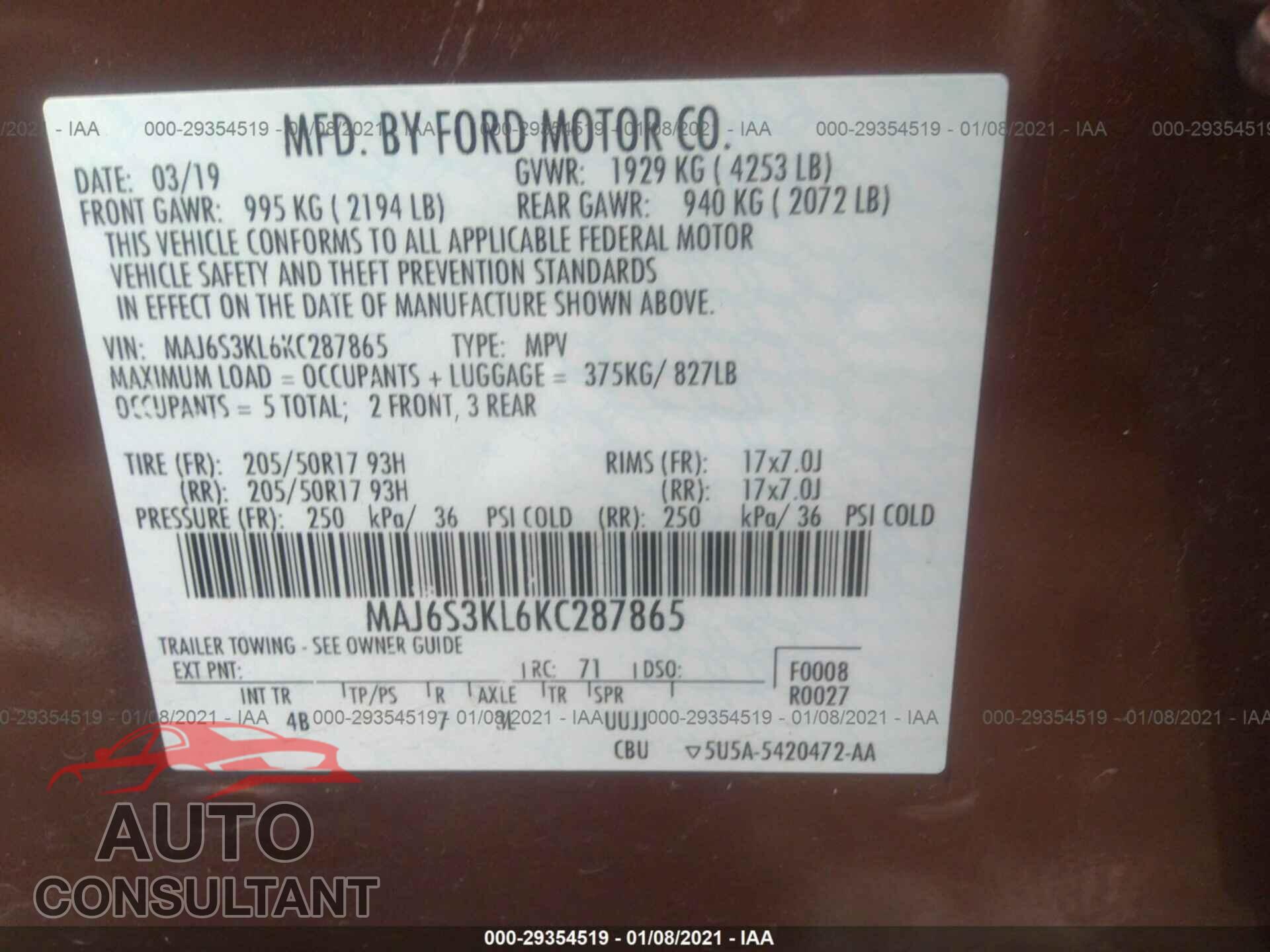 FORD ECOSPORT 2019 - MAJ6S3KL6KC287865
