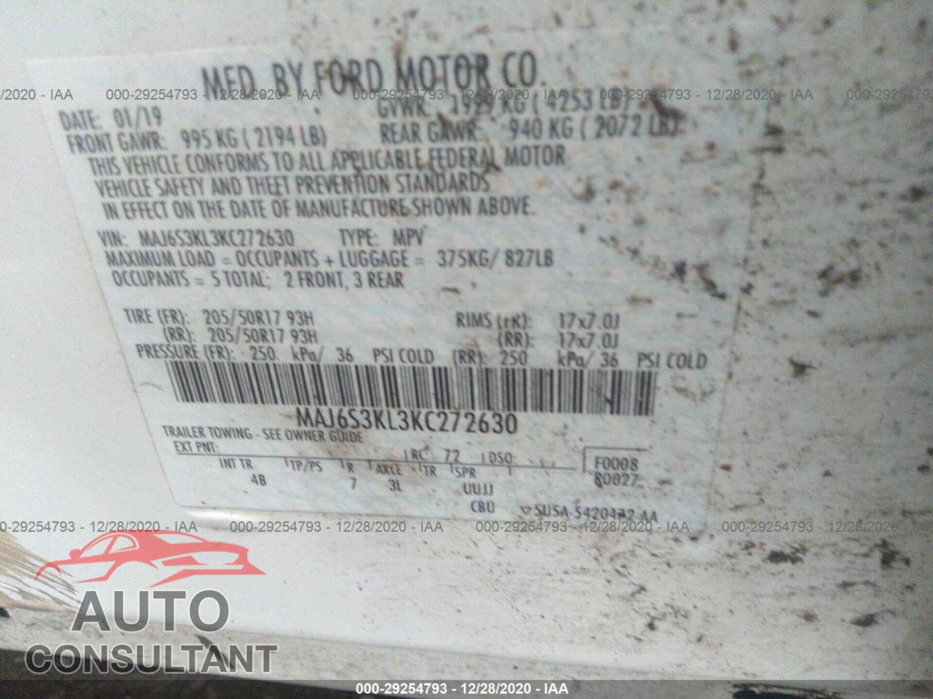 FORD ECOSPORT 2019 - MAJ6S3KL3KC272630