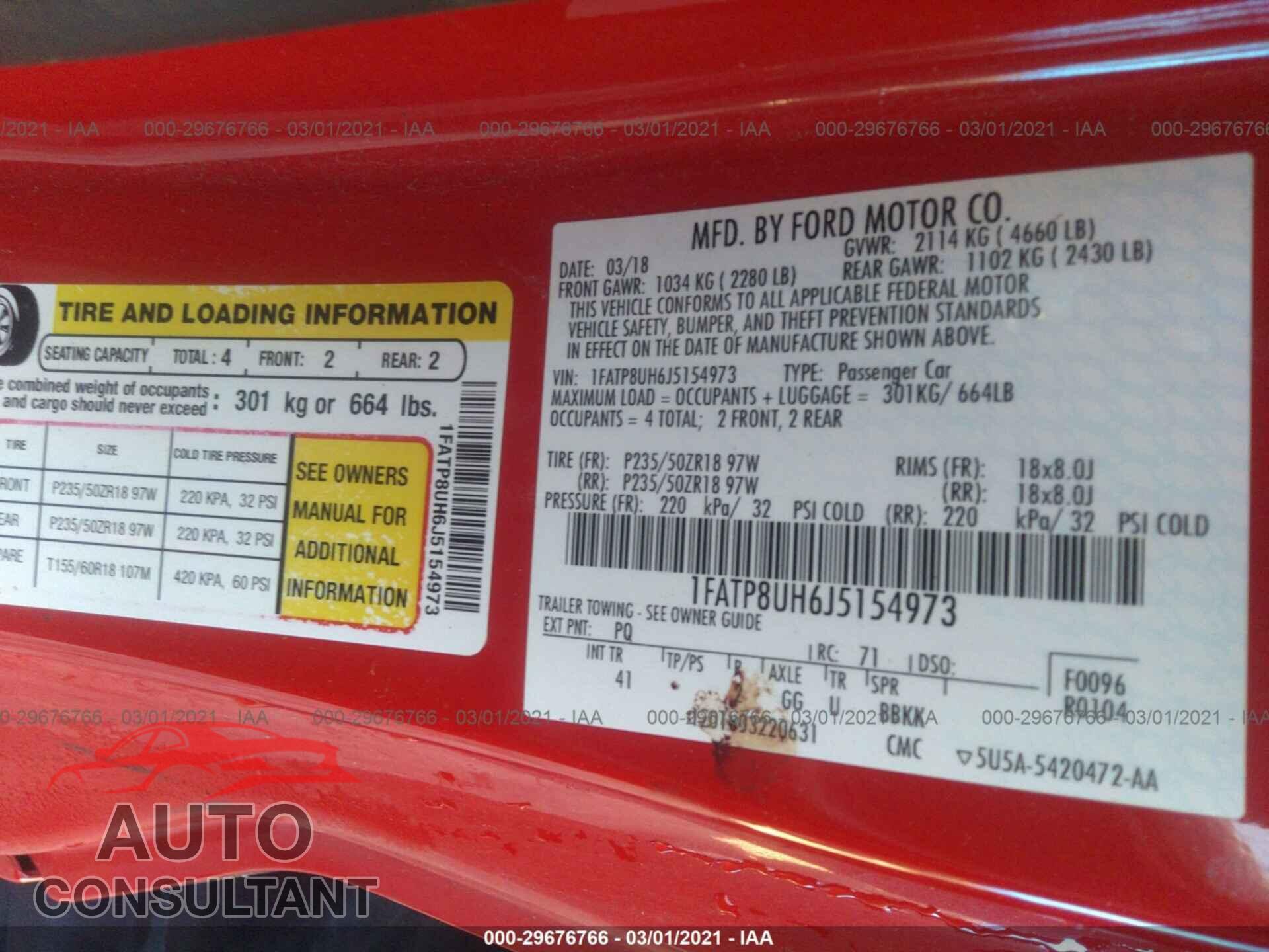 FORD MUSTANG 2018 - 1FATP8UH6J5154973