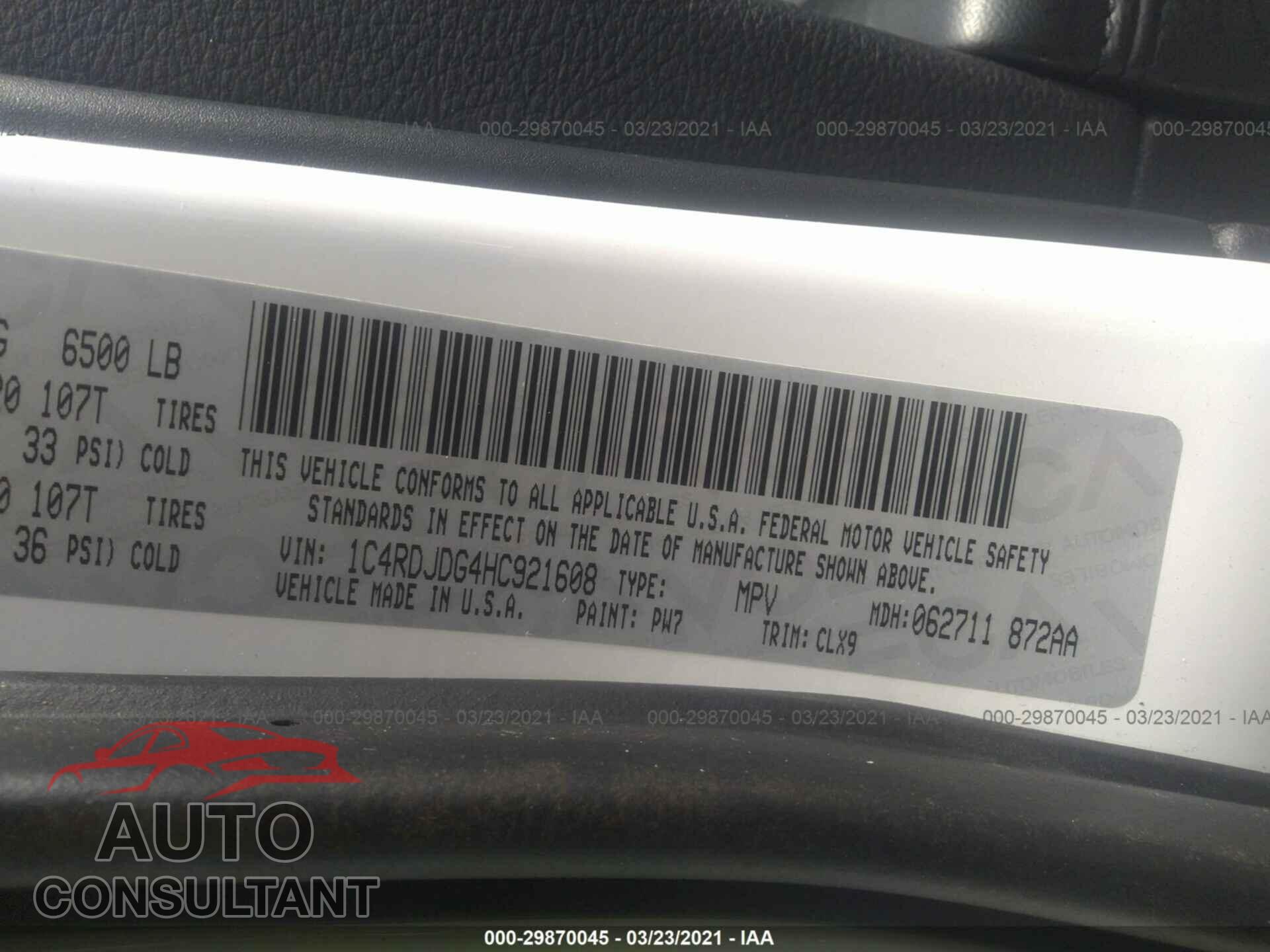 DODGE DURANGO 2017 - 1C4RDJDG4HC921608