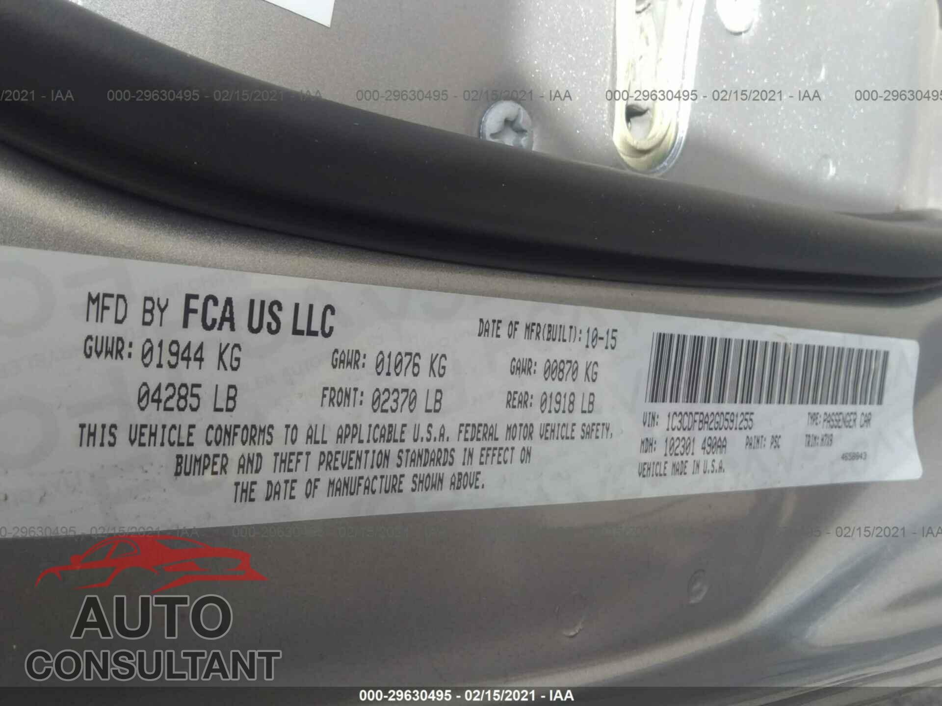 DODGE DART 2016 - 1C3CDFBA2GD591255