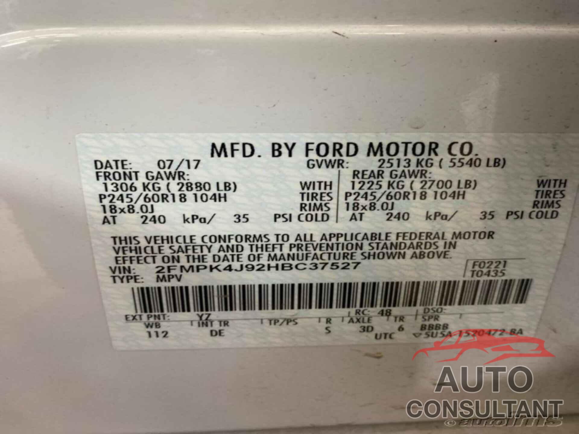 FORD EDGE 2017 - 2FMPK4J92HBC37527