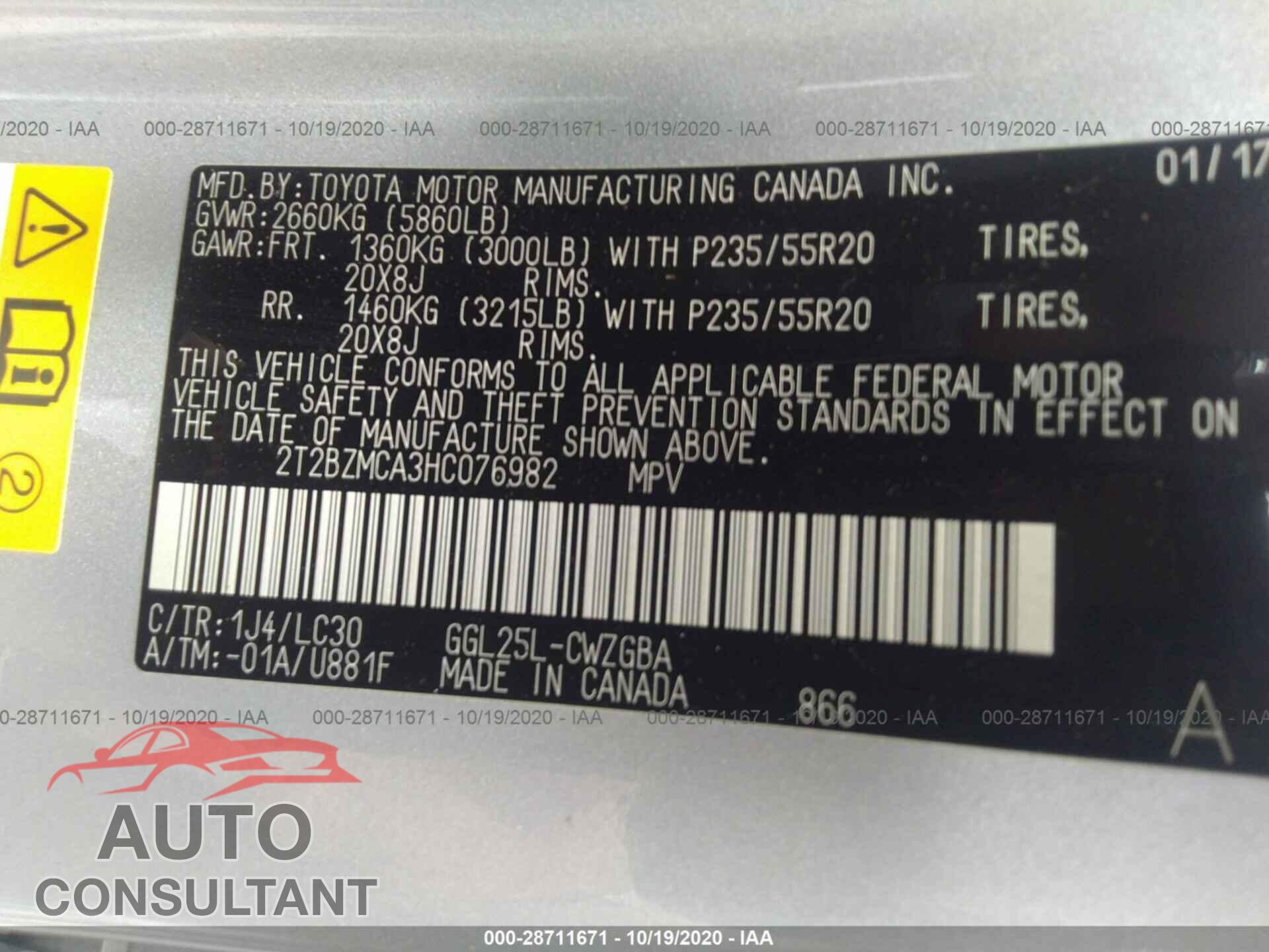 LEXUS RX 2017 - 2T2BZMCA3HC076982