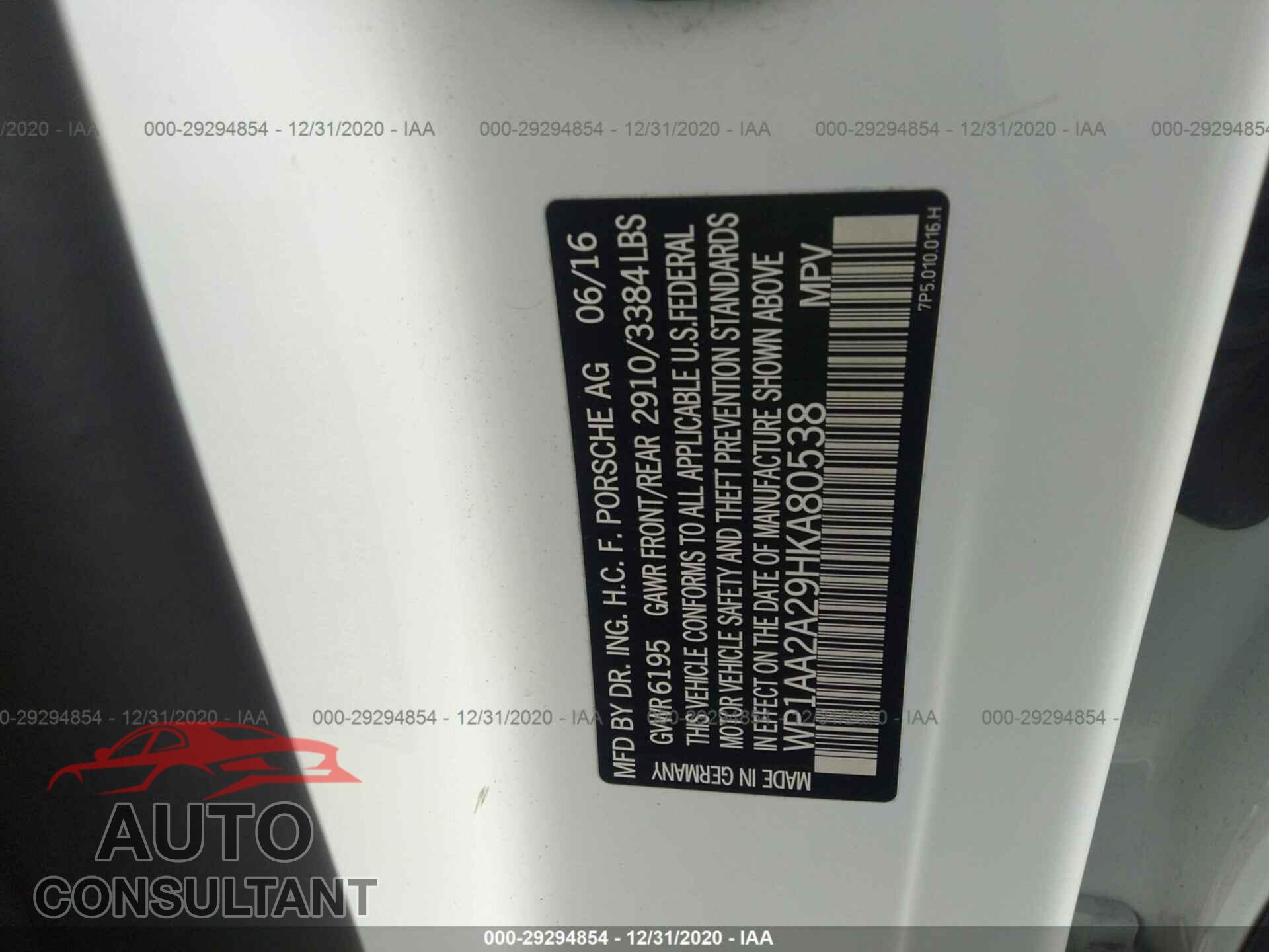 PORSCHE CAYENNE 2017 - WP1AA2A29HKA80538