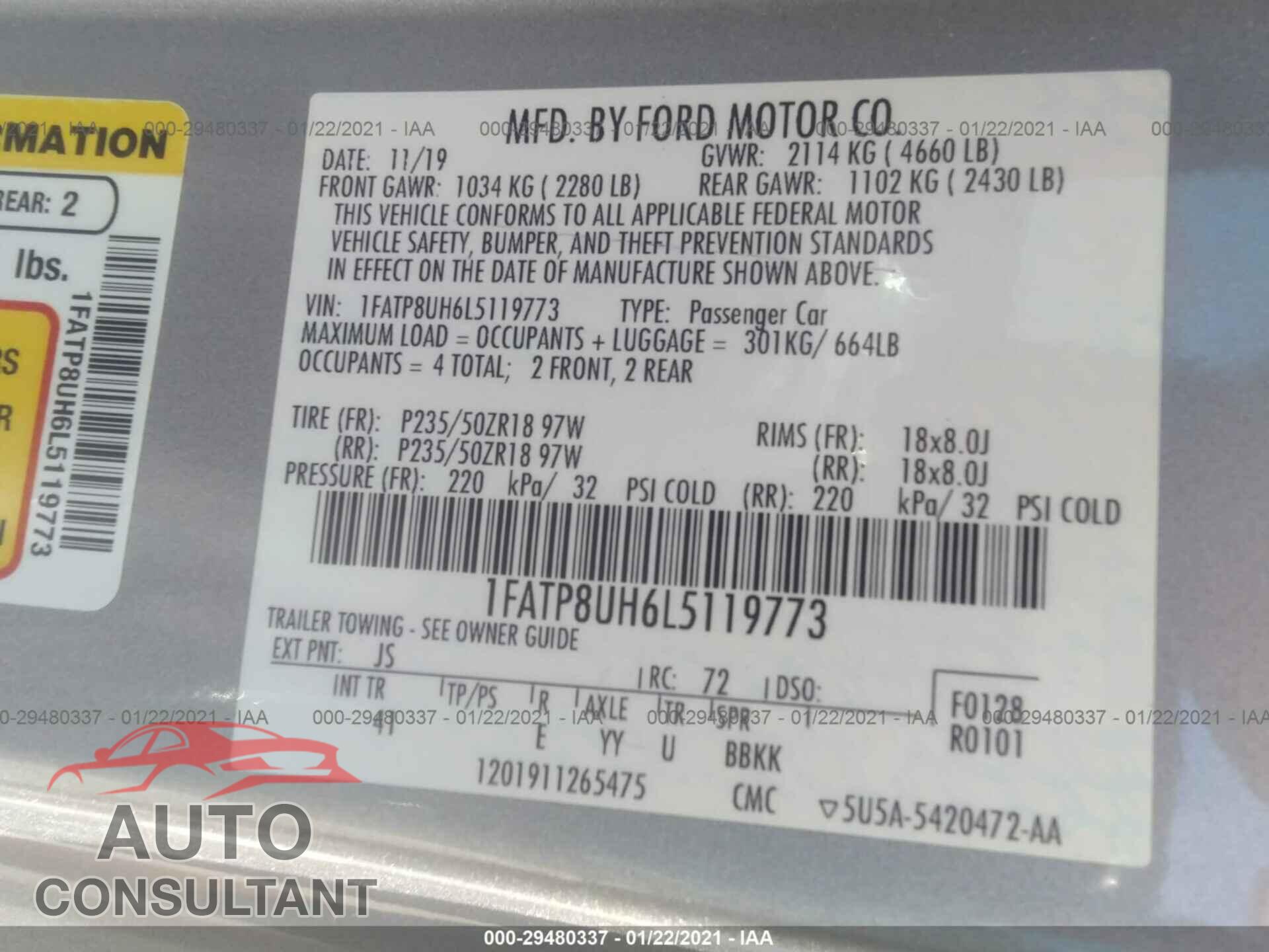 FORD MUSTANG 2020 - 1FATP8UH6L5119773