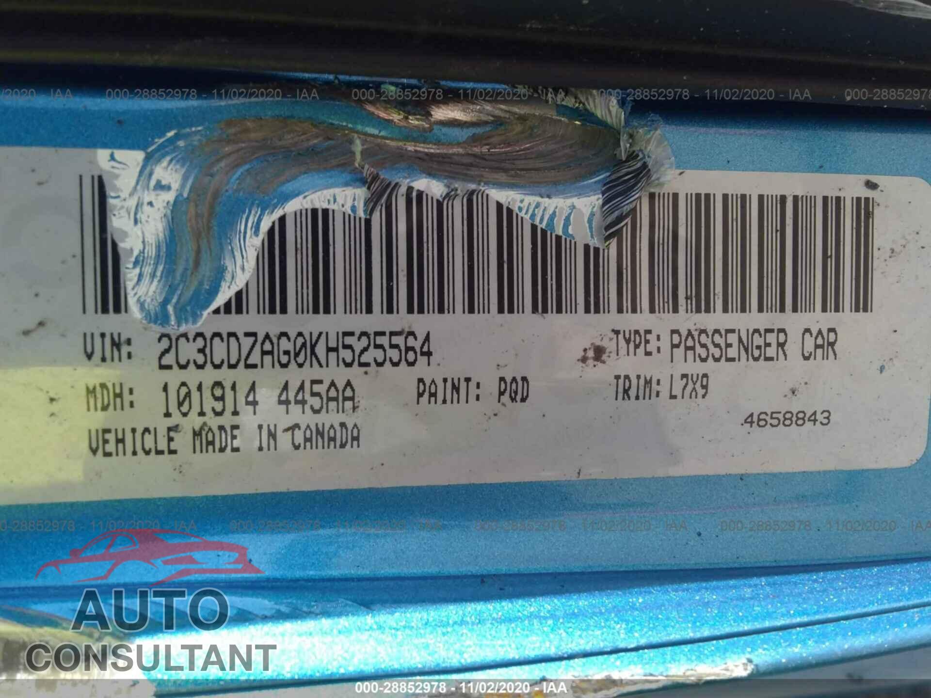 DODGE CHALLENGER 2019 - 2C3CDZAG0KH525564