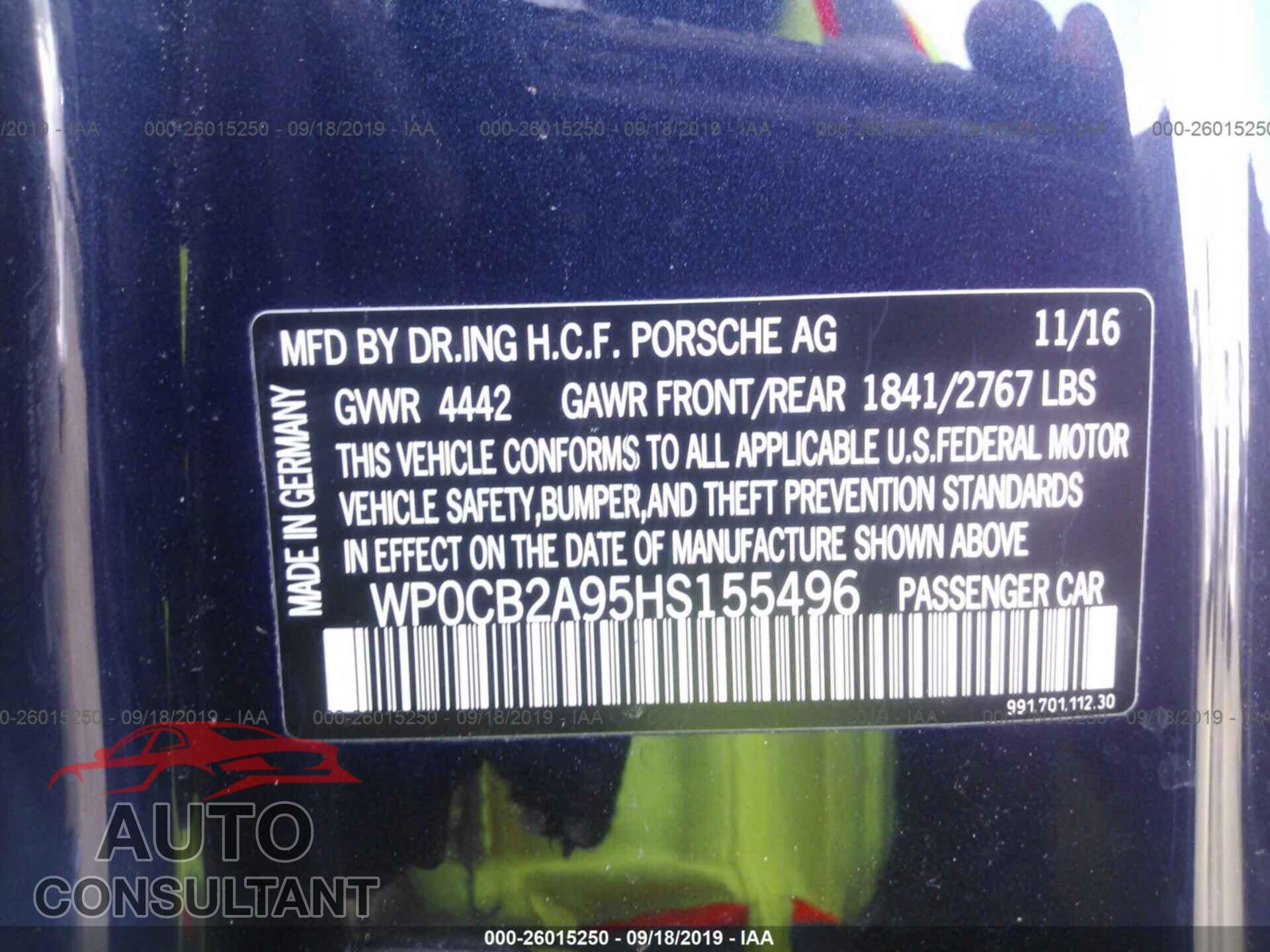 PORSCHE 911 2017 - WP0CB2A95HS155496