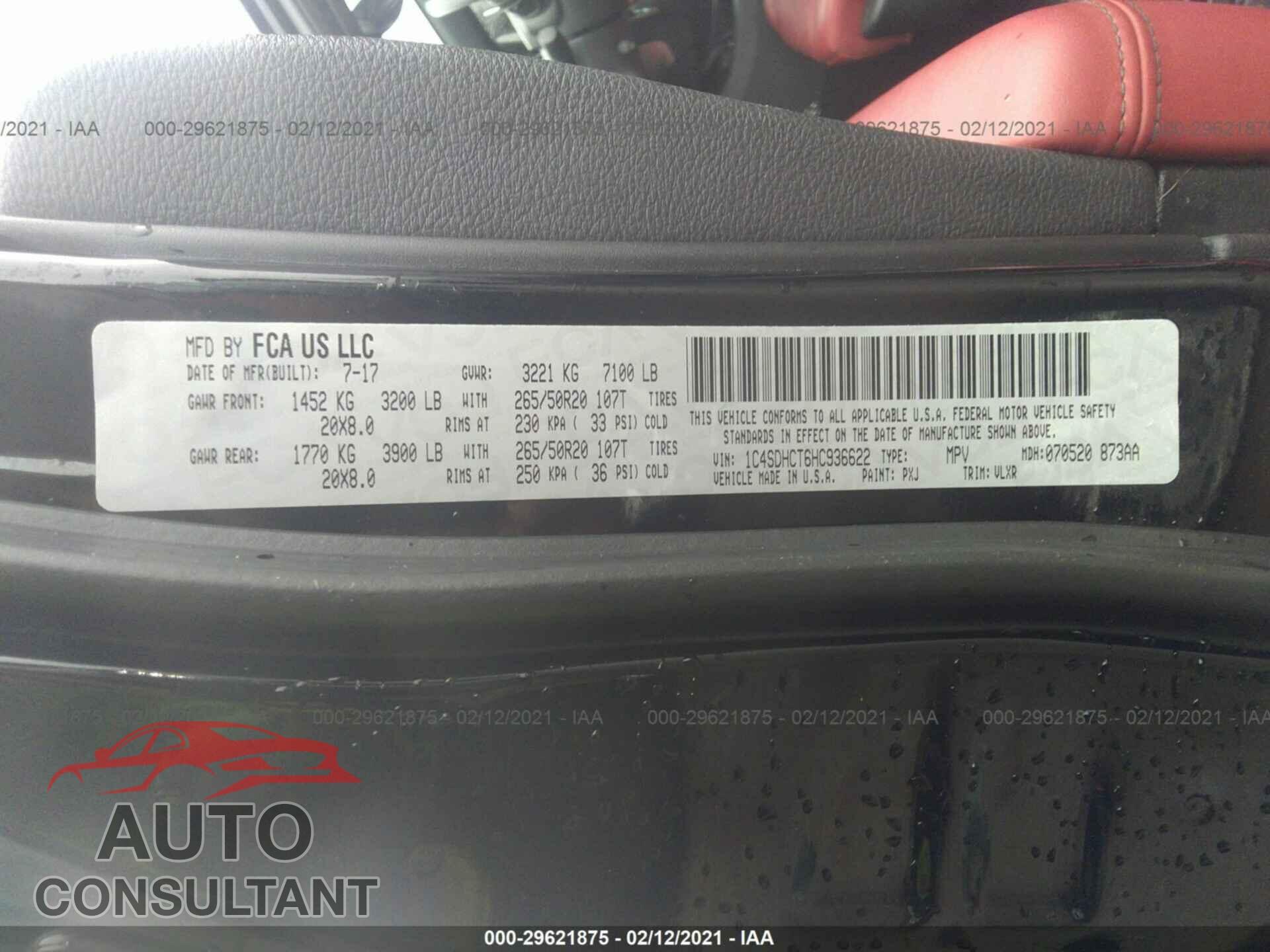 DODGE DURANGO 2017 - 1C4SDHCT6HC936622