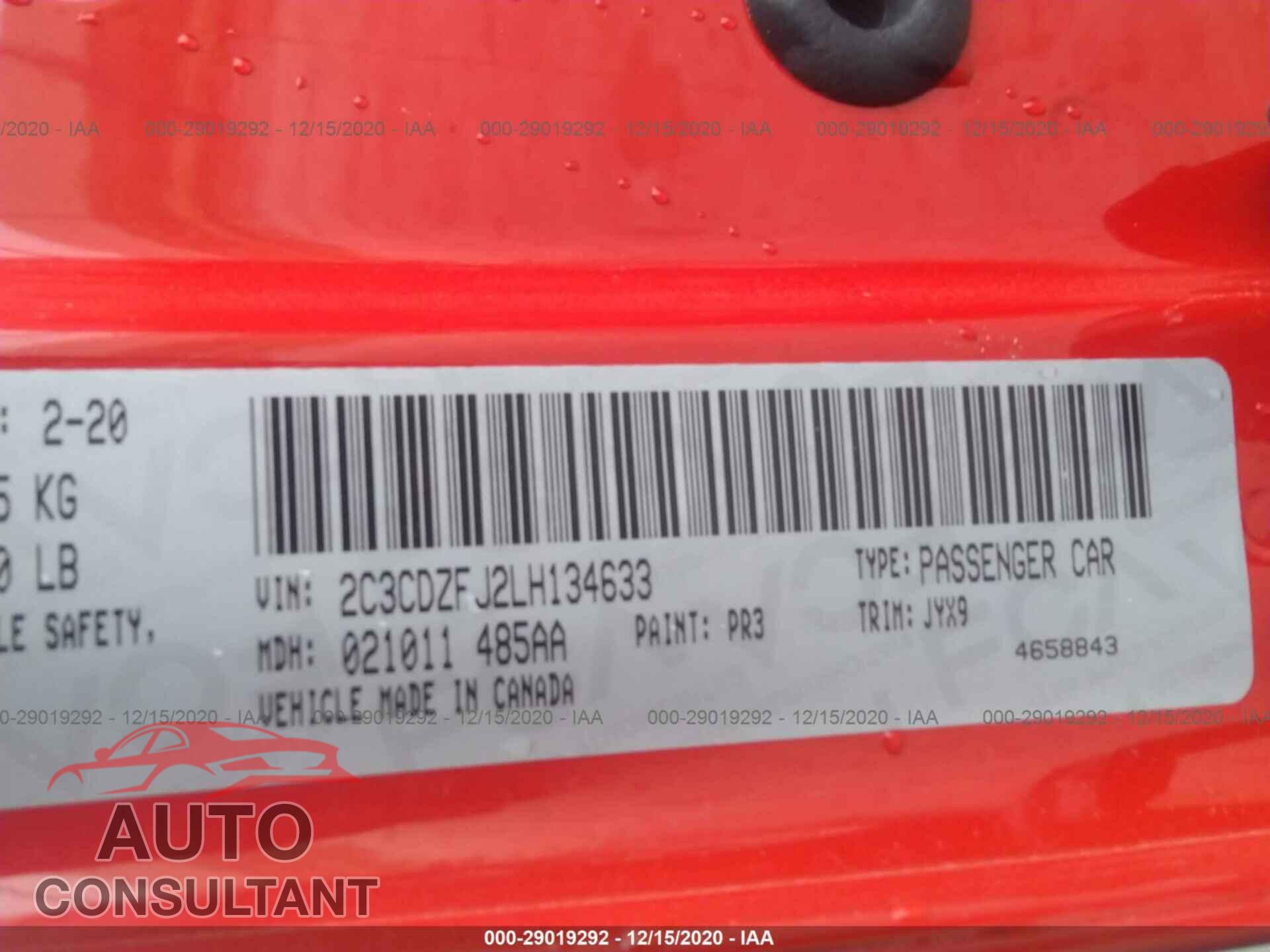 DODGE CHALLENGER 2020 - 2C3CDZFJ2LH134633