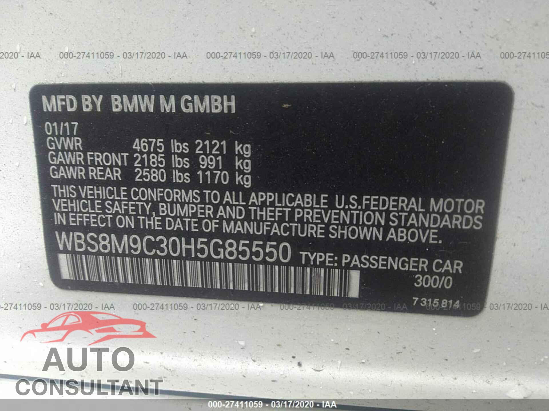 BMW M3 2017 - WBS8M9C30H5G85550