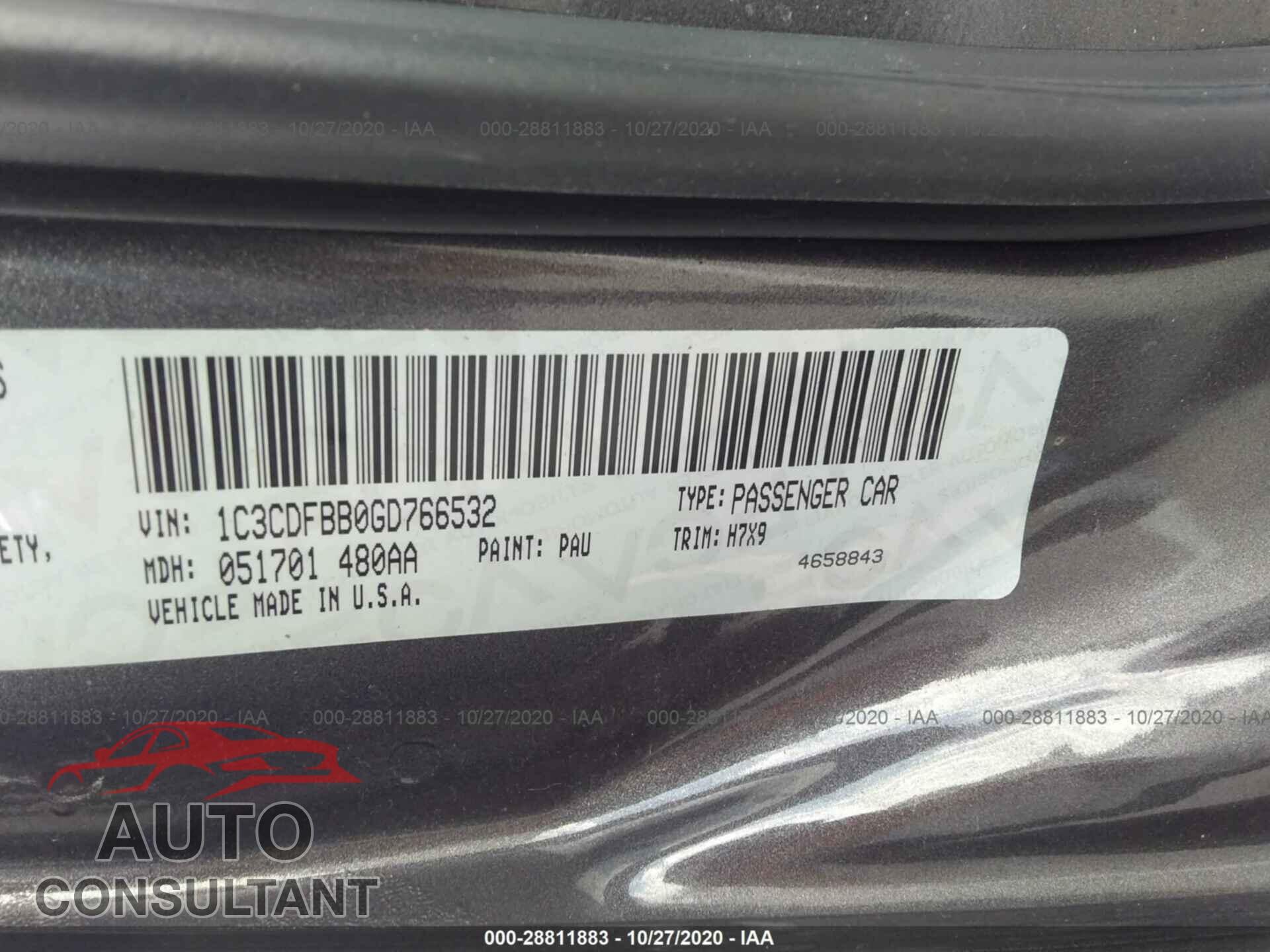 DODGE DART 2016 - 1C3CDFBB0GD766532